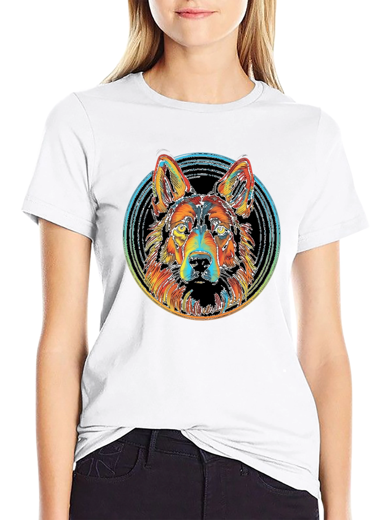 Vibrant German Shepherd Graphic Tee - Black