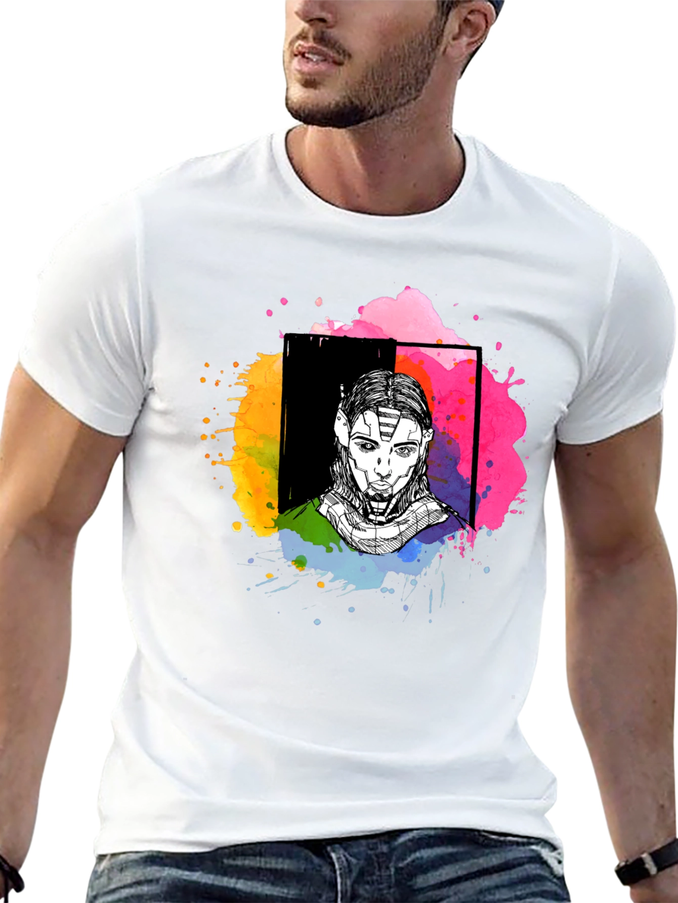 Abstract Sci-Fi Portrait Black T-Shirt