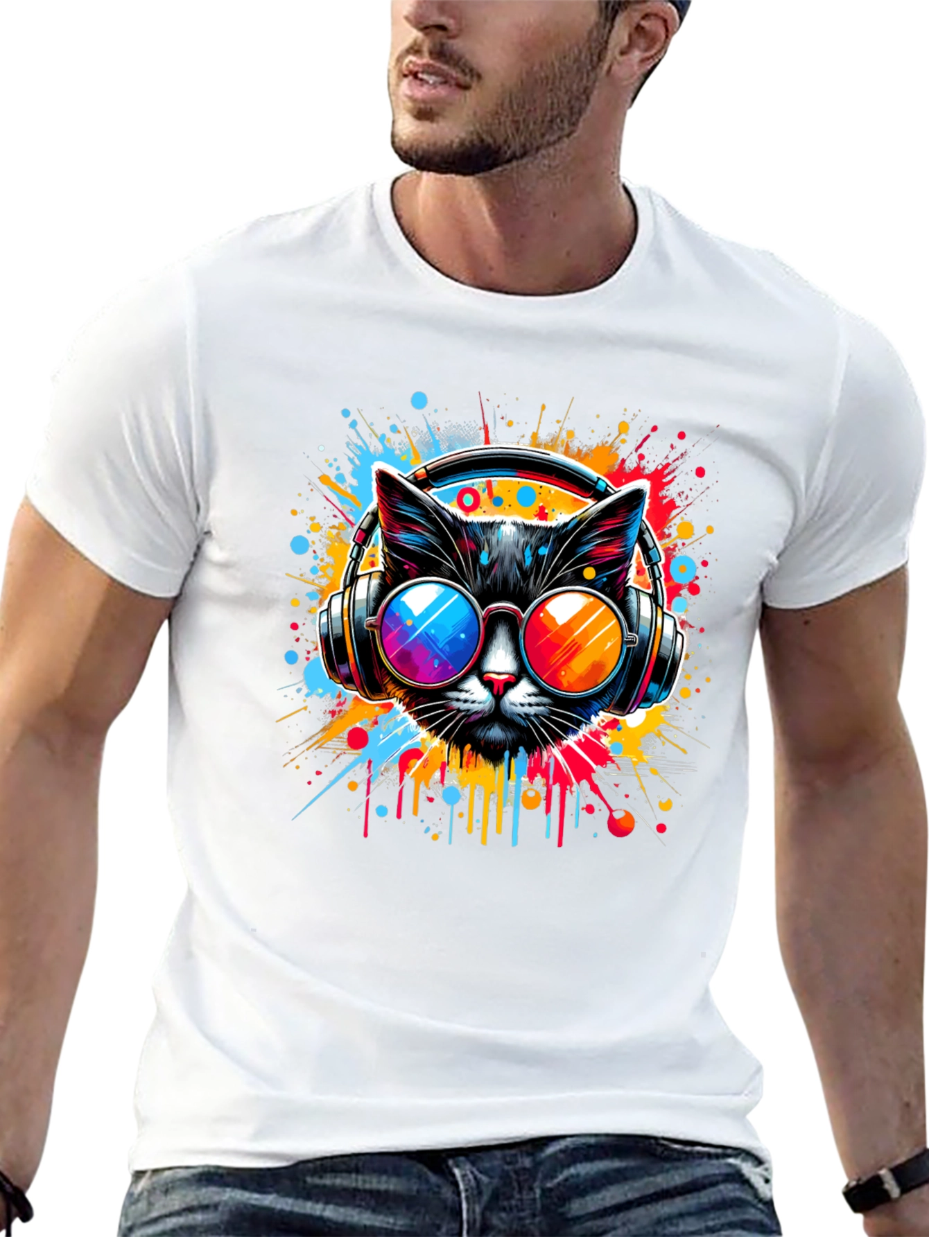 Cat DJ Graphic T-Shirt