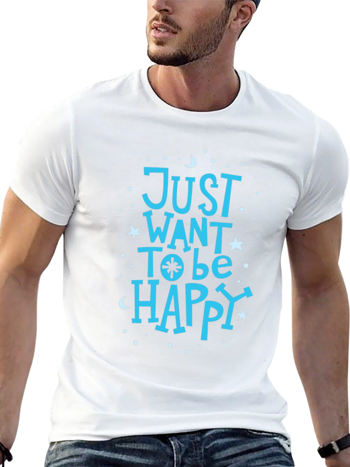 Just Want To Be Happy Black Graphic T-Shirt