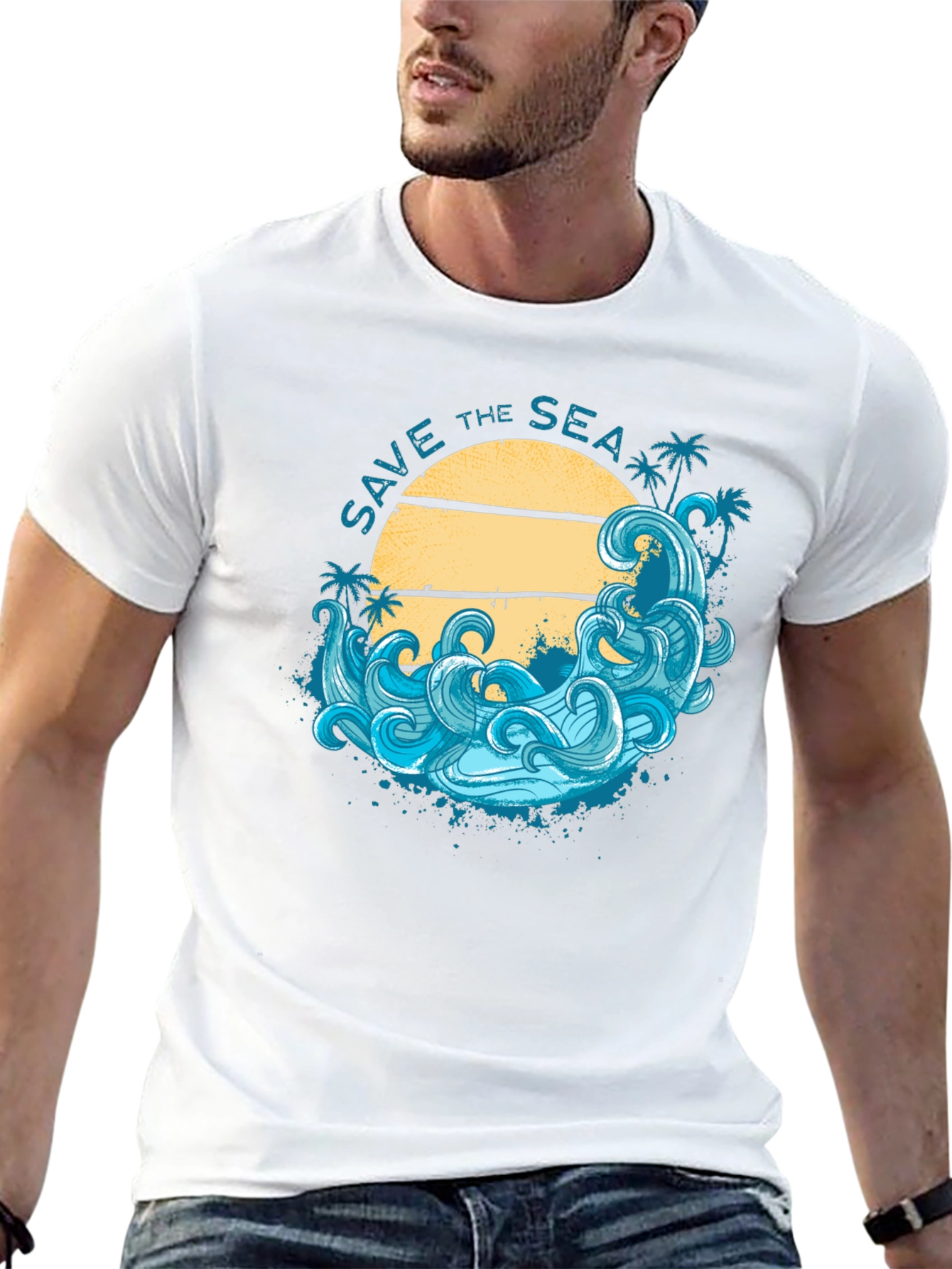 Save the Sea Graphic Tee - Black Cotton T-Shirt