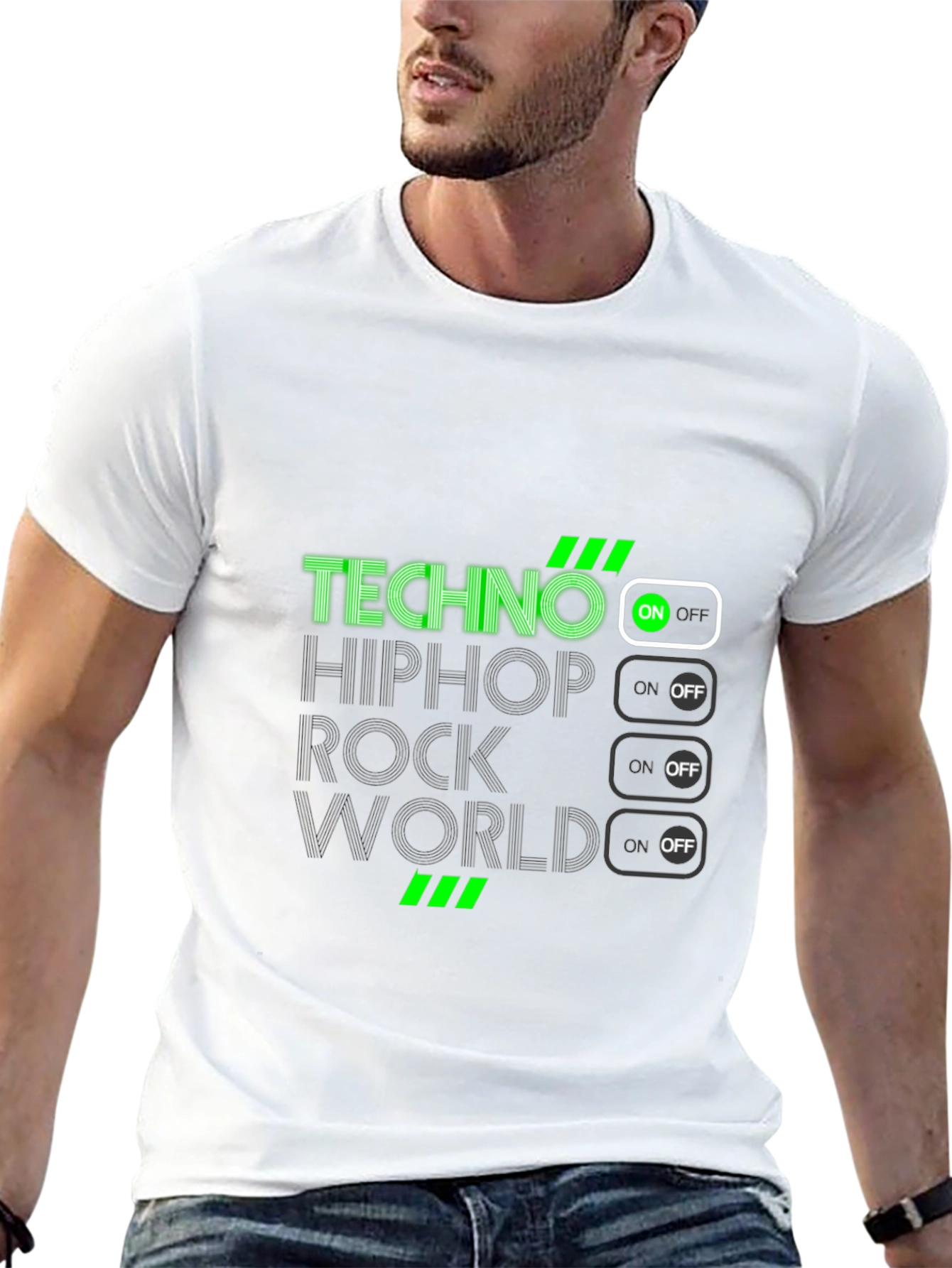 Techno Music On Black T-Shirt