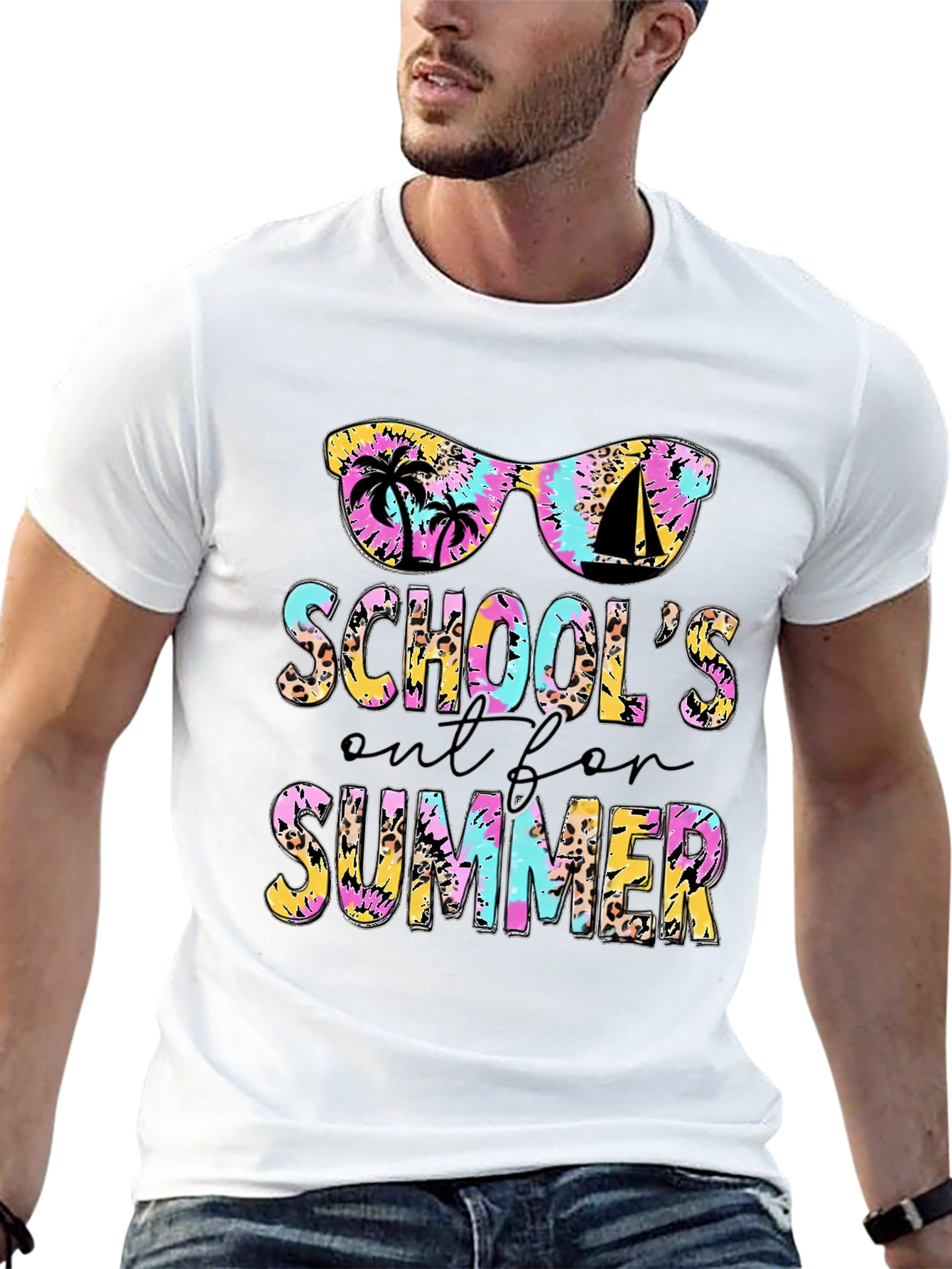 Schools Out Summer T-Shirt - Tie Dye Leopard