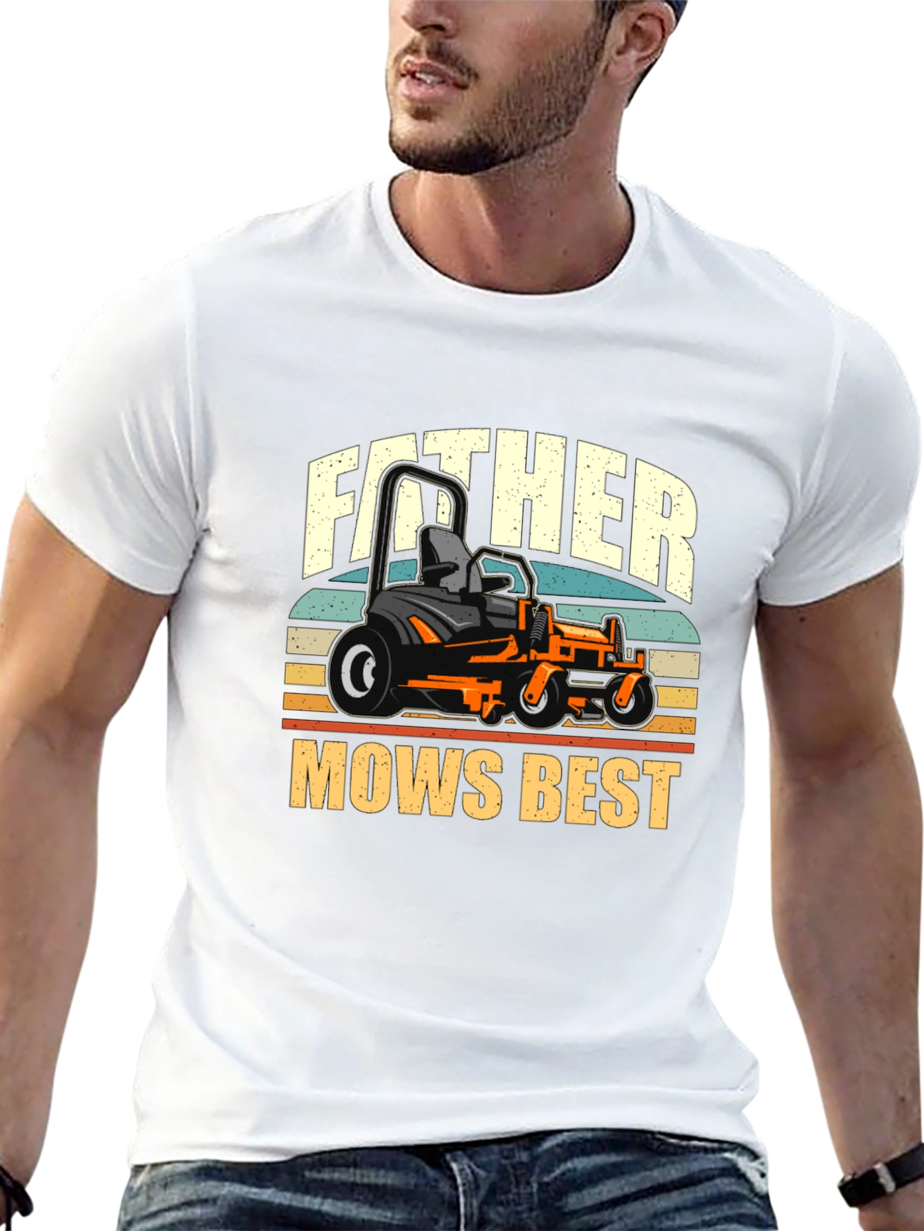 Father Mows Best T-Shirt - Lawn Mower Dad Tee