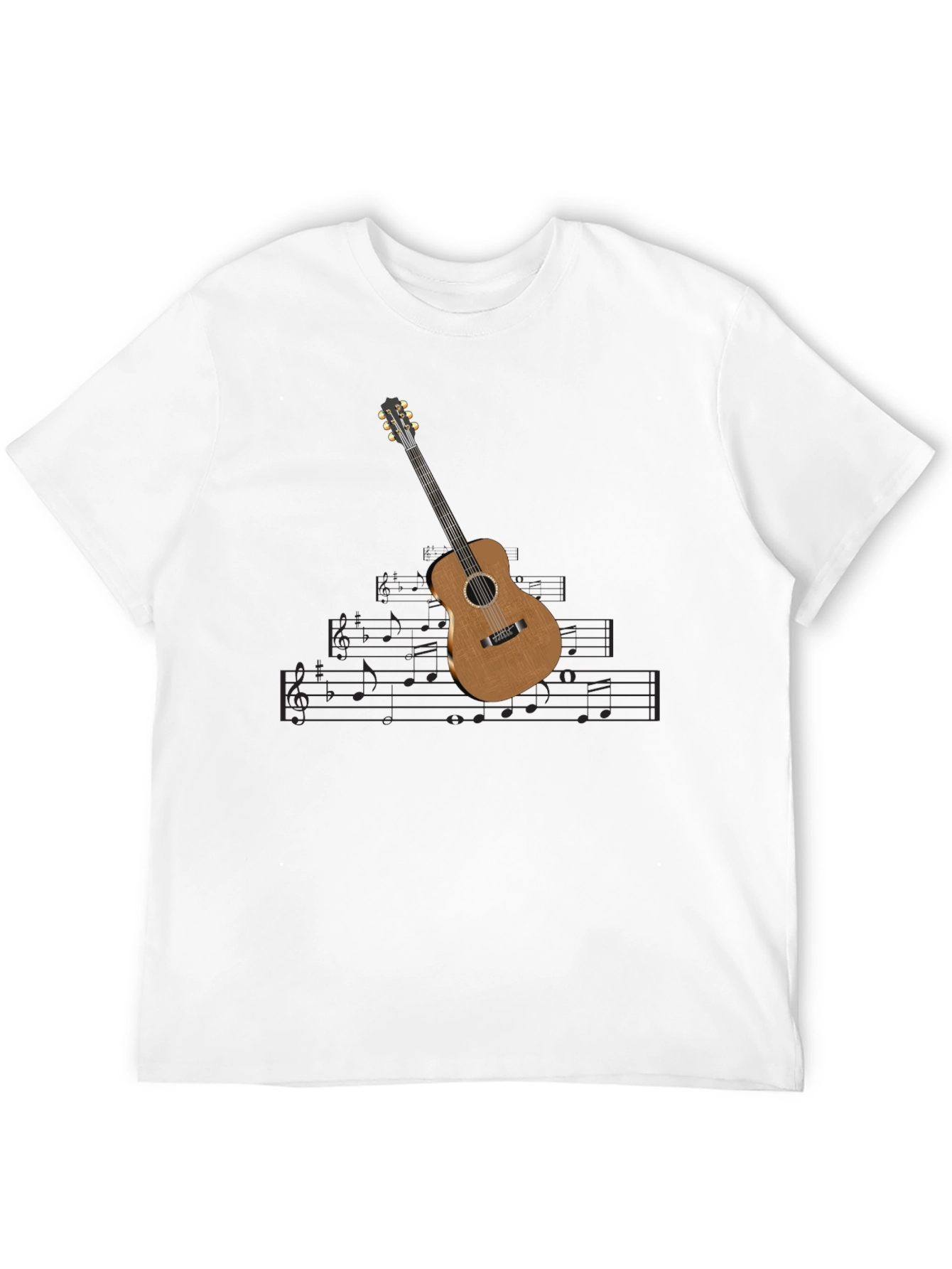 Guitar & Music Note Black T-Shirt