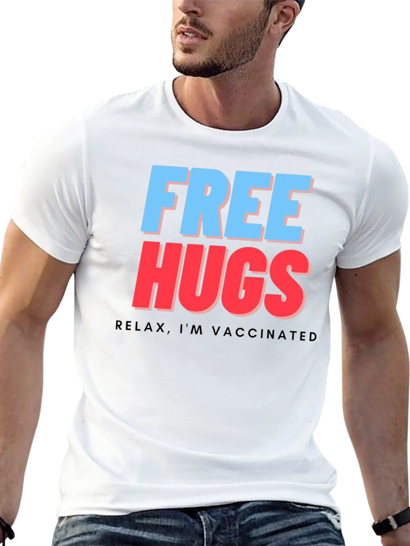 Free Hugs Vaccinated Tee - Black Graphic T-Shirt