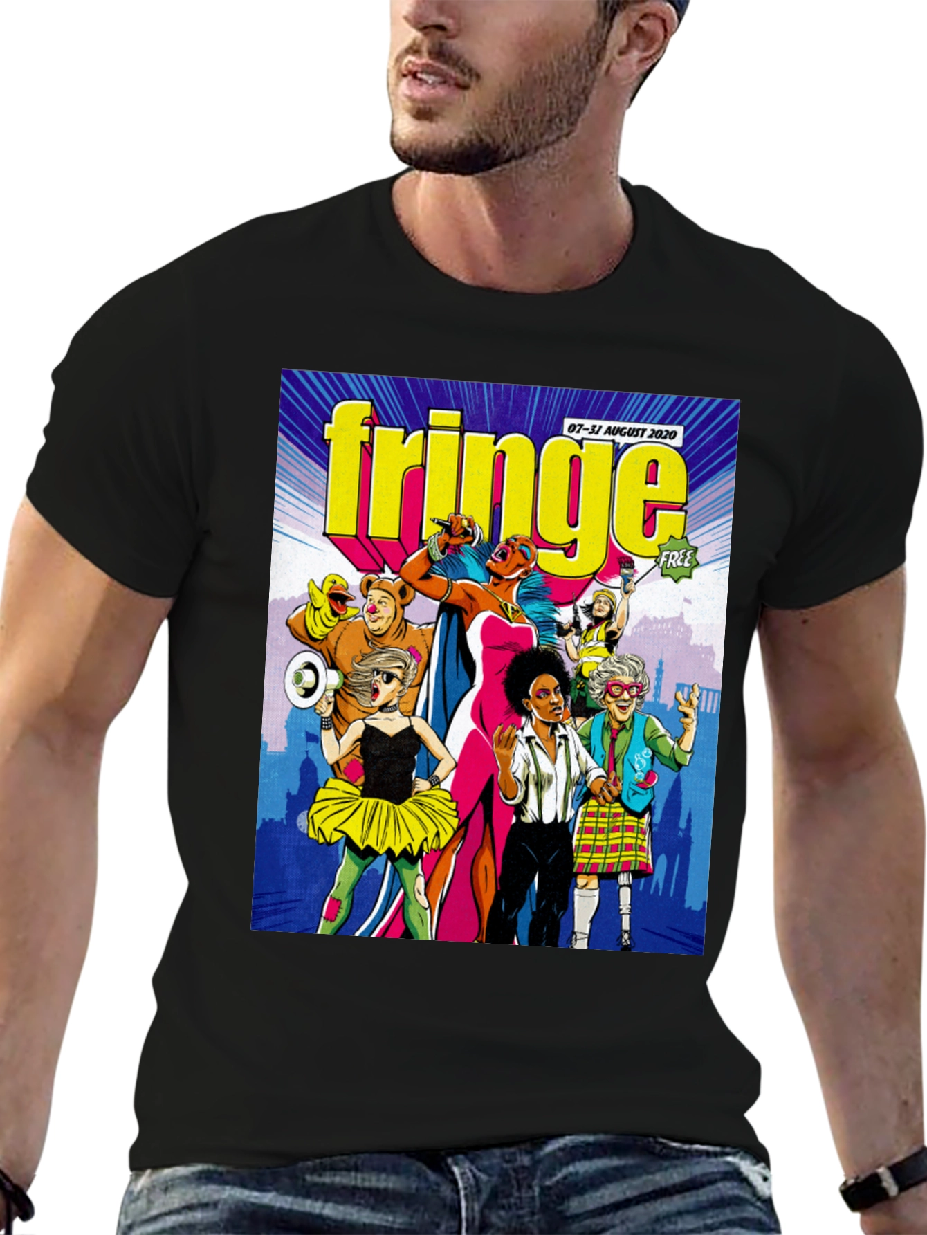 Fringe Festival Graphic Tee - Black Cotton T-Shirt