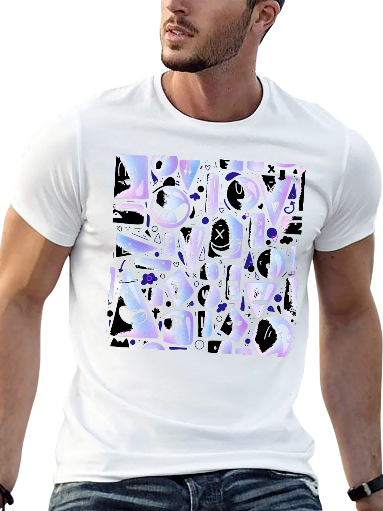 Abstract Character Pattern Black T-Shirt