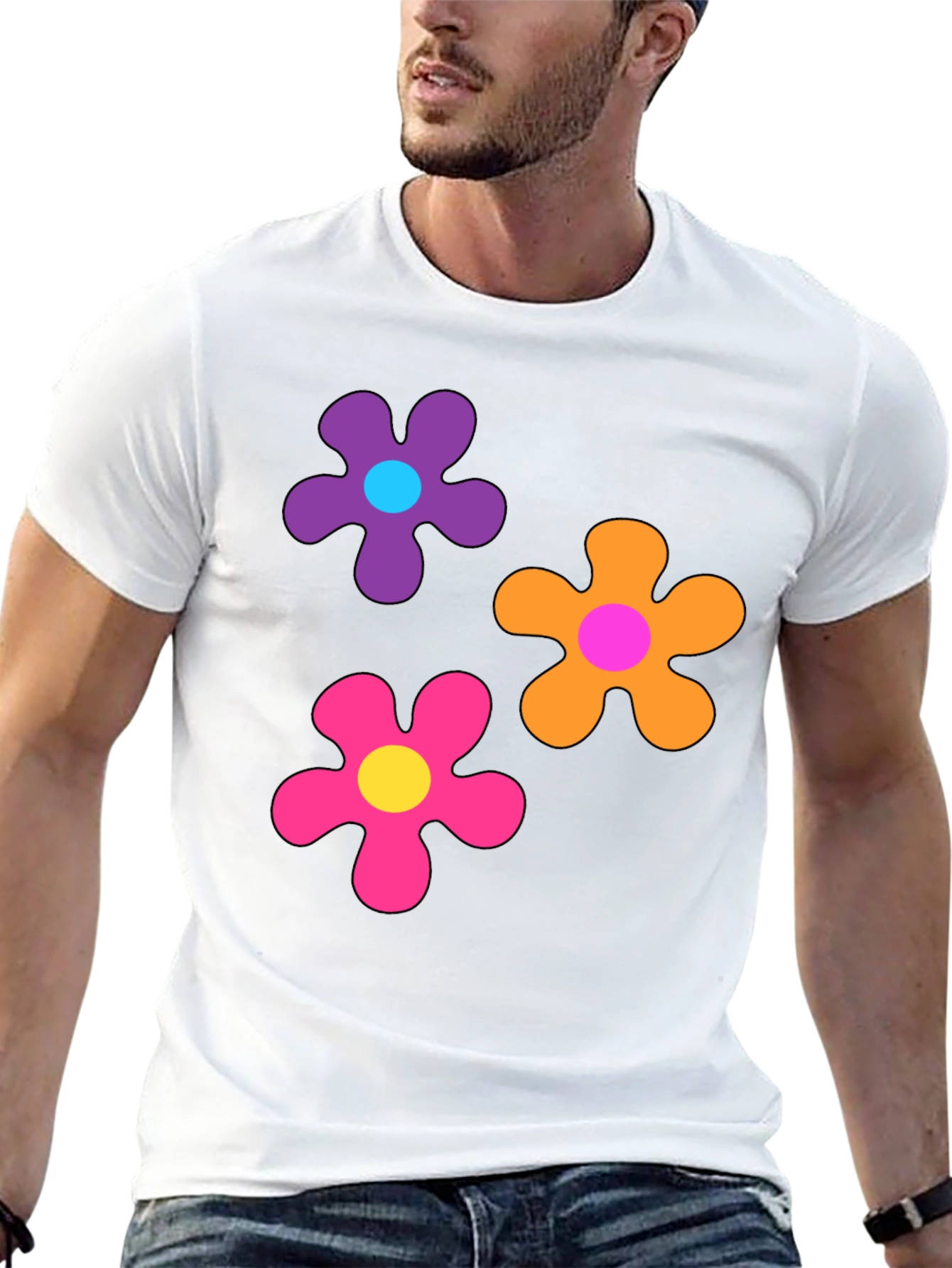 Retro Flower Power Black T-Shirt