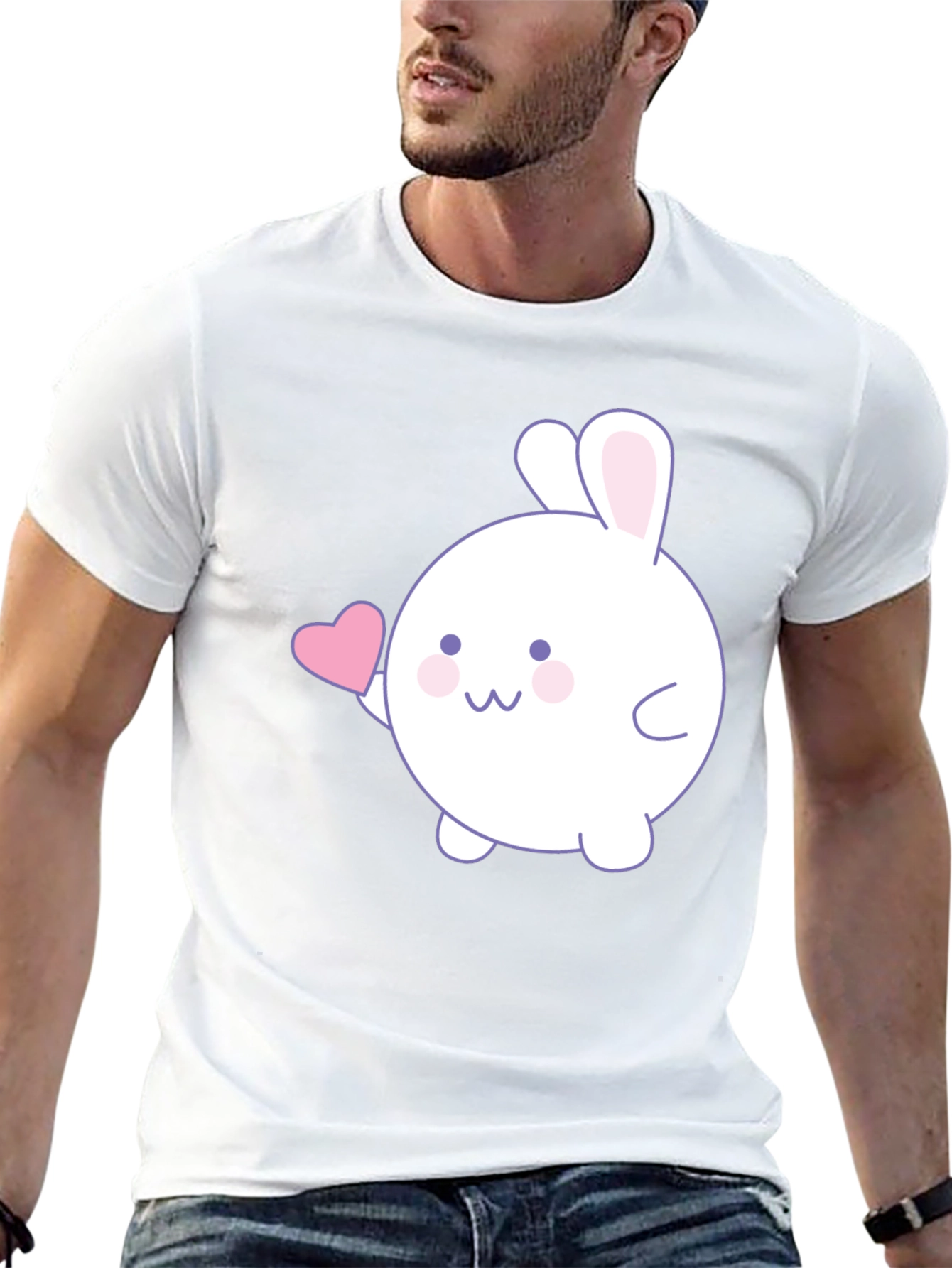 Cute Bunny Heart Graphic Black T-Shirt