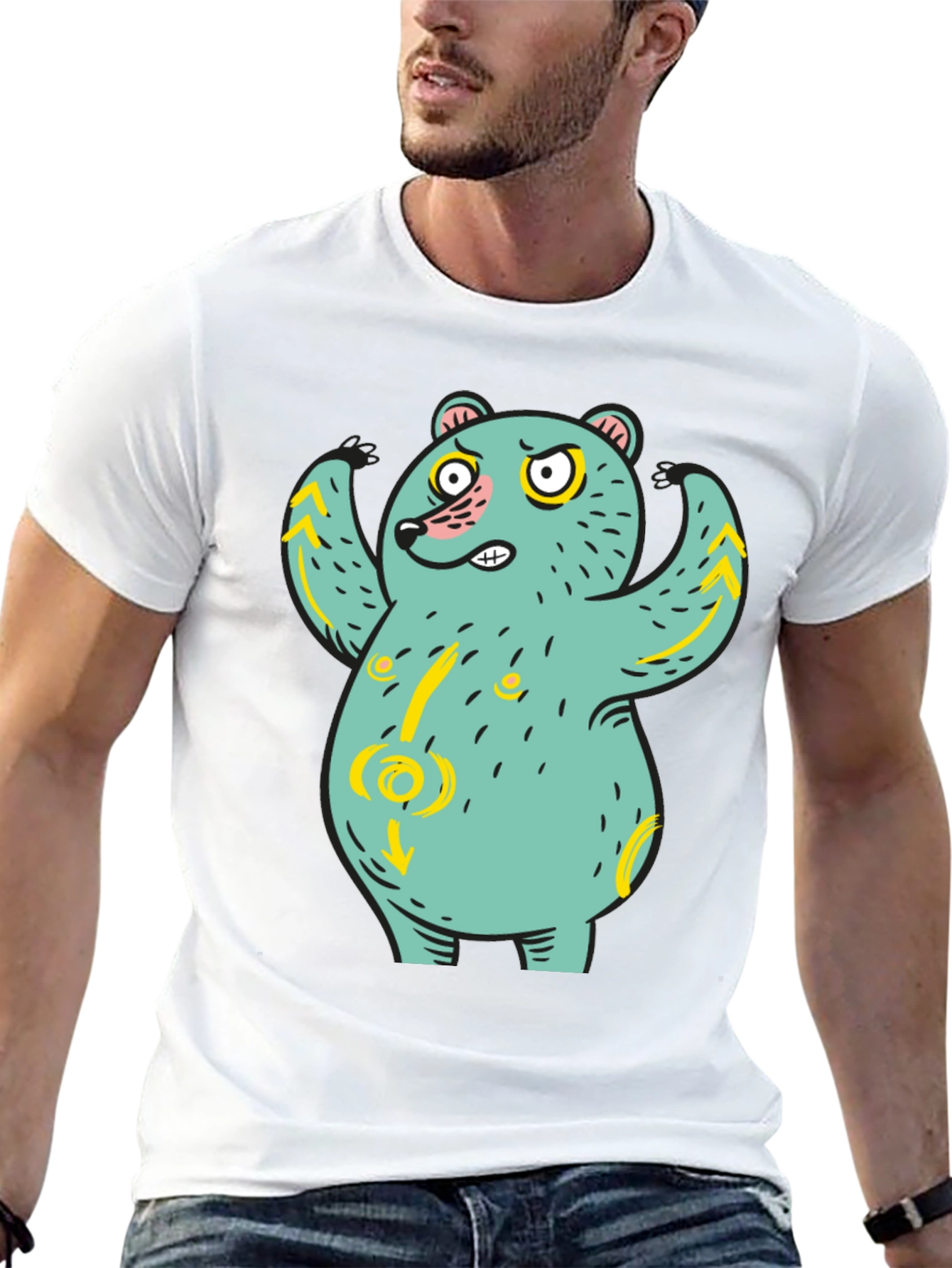 Funny Bear Graphic Print Black T-Shirt
