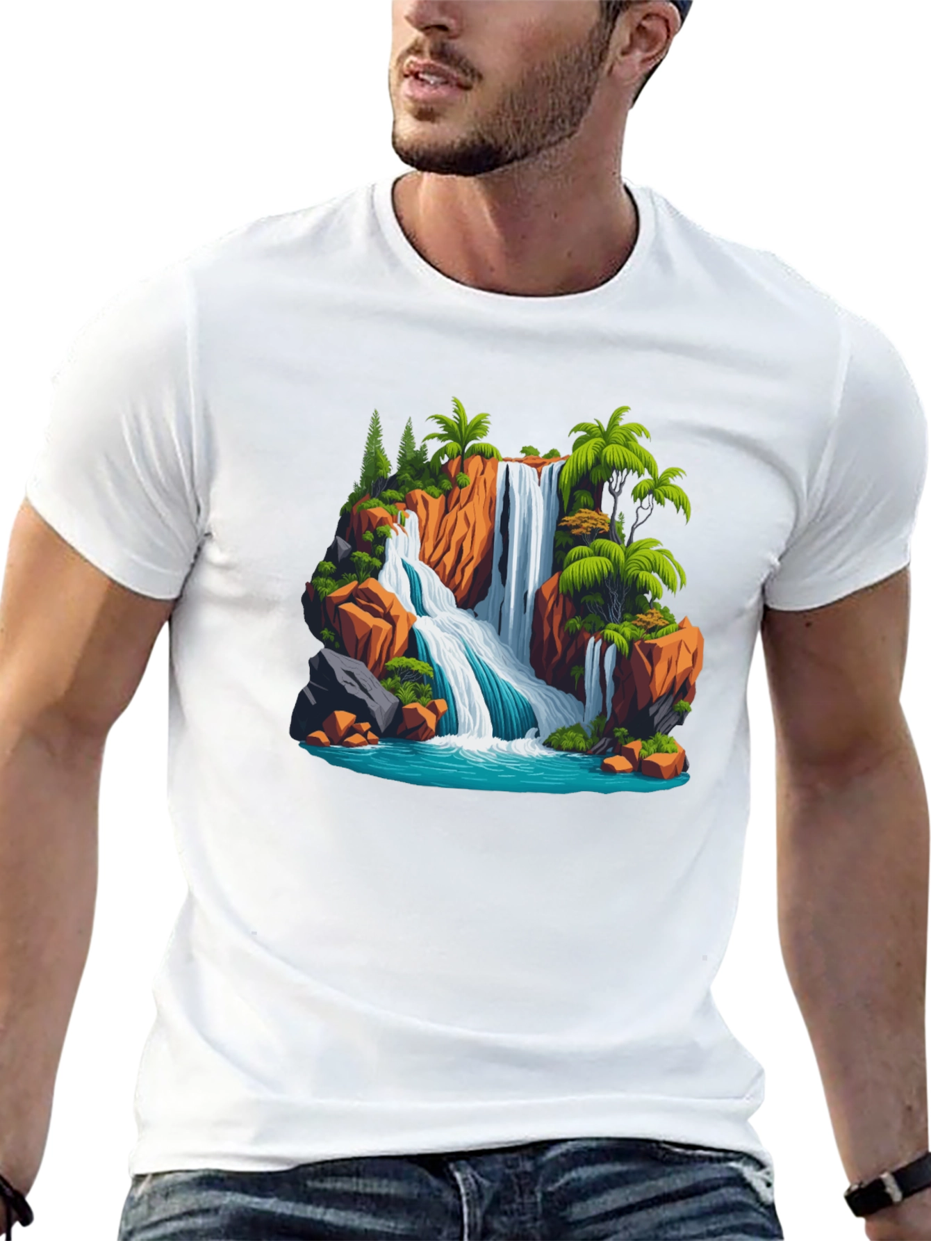 Waterfall Scene Graphic T-Shirt
