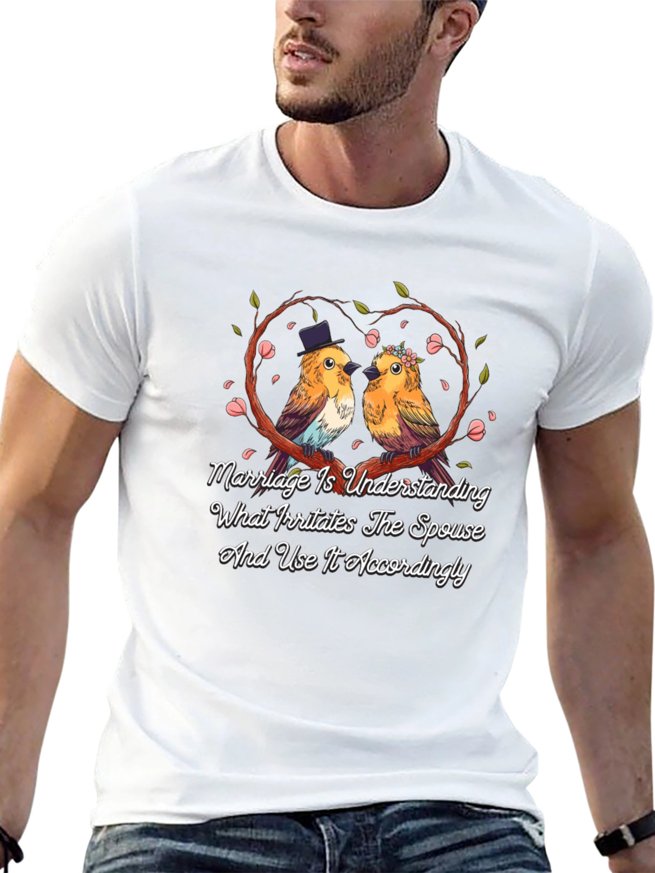 Marriage Understanding Bird Graphic Black T-Shirt
