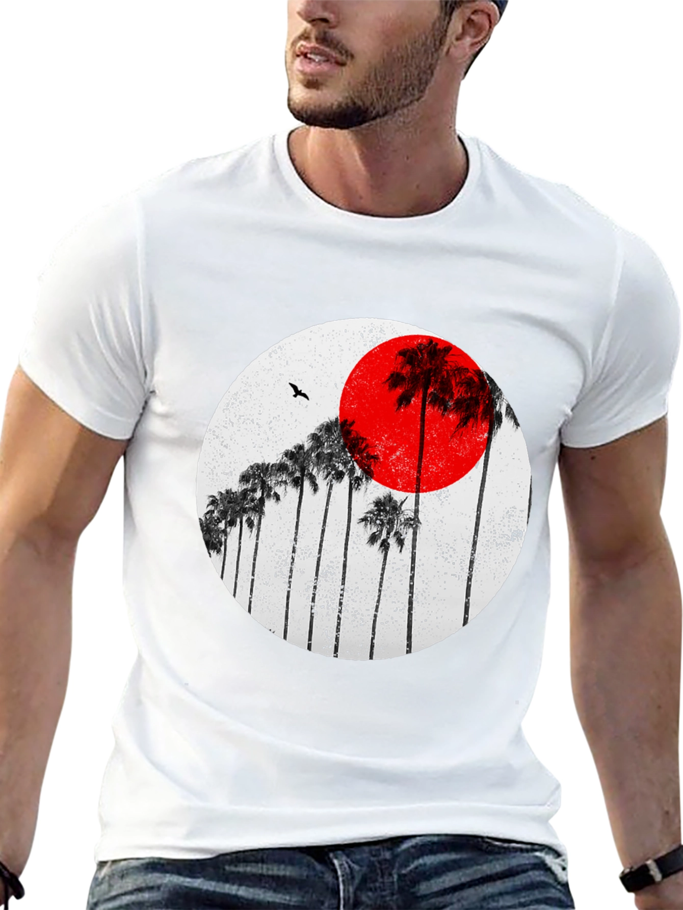Sunset Palm Tee - Black Cotton Graphic T-Shirt