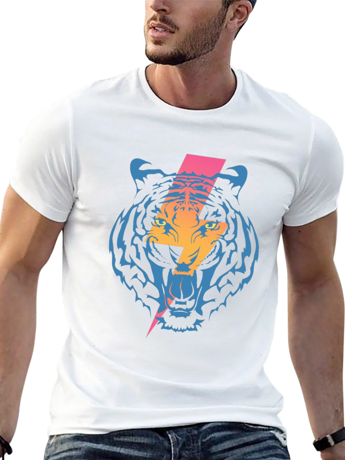 Tiger Lightning Bolt Graphic Tee - Cool Black T-Shirt