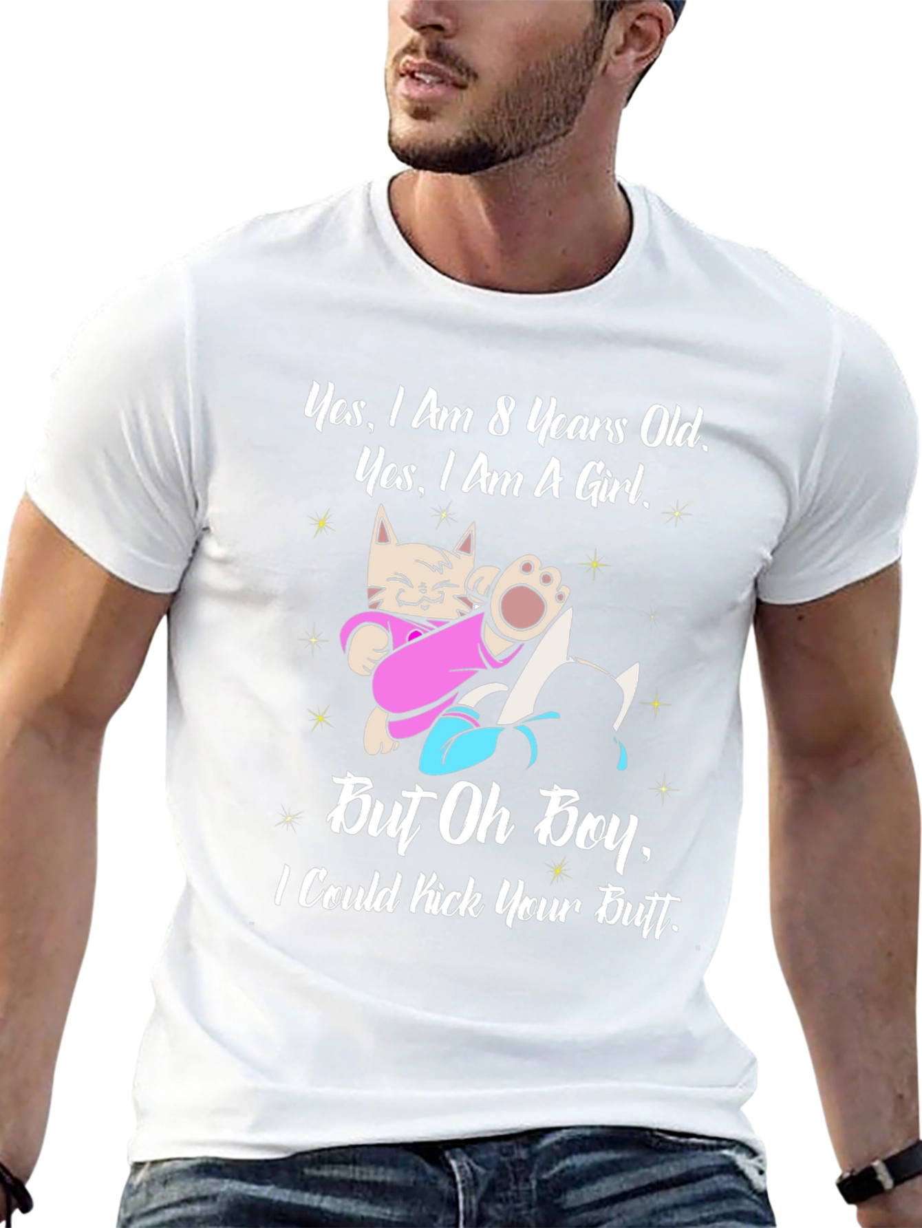 8 Years Old Girl Funny Cat T-Shirt