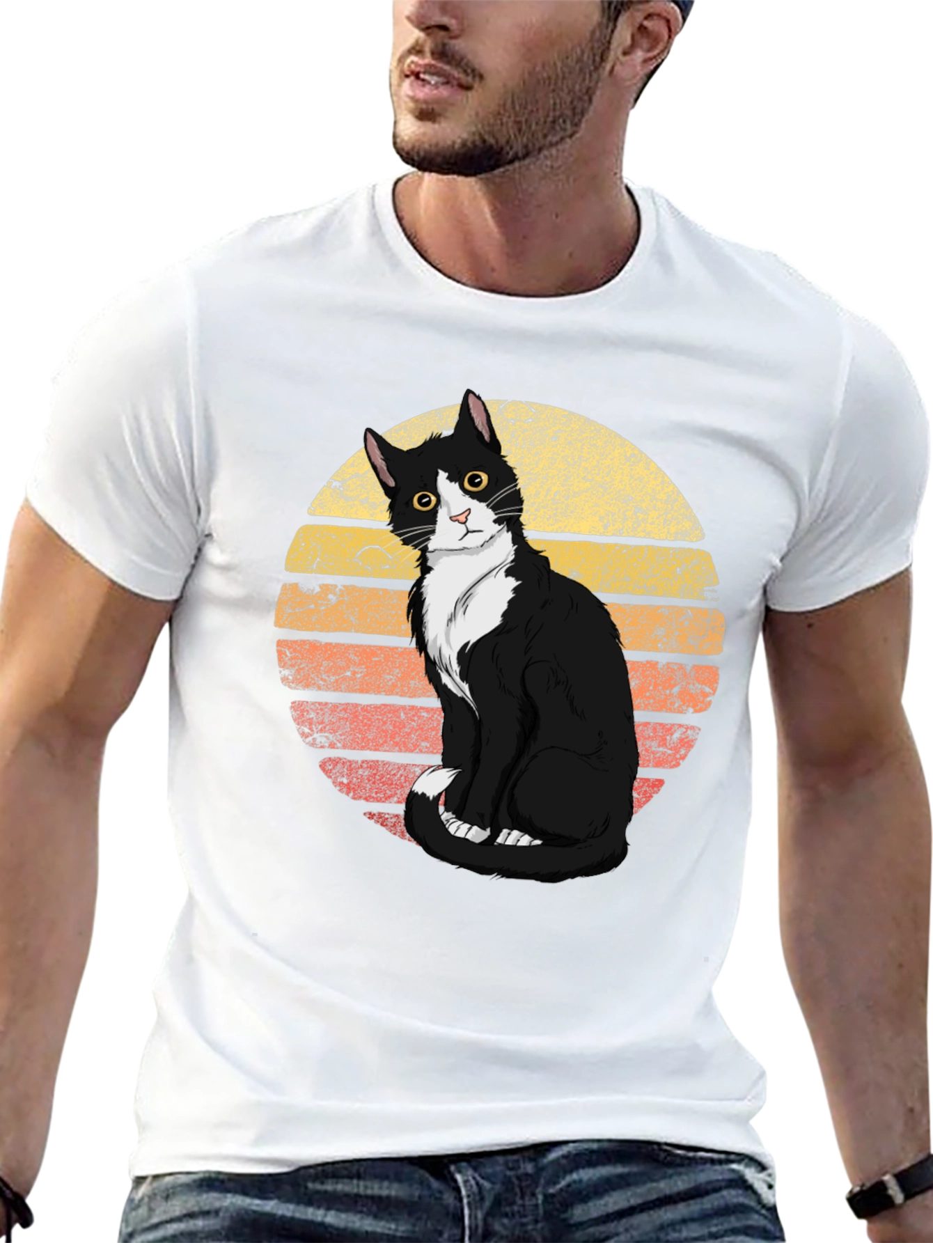 Retro Cat Graphic Tee - Black