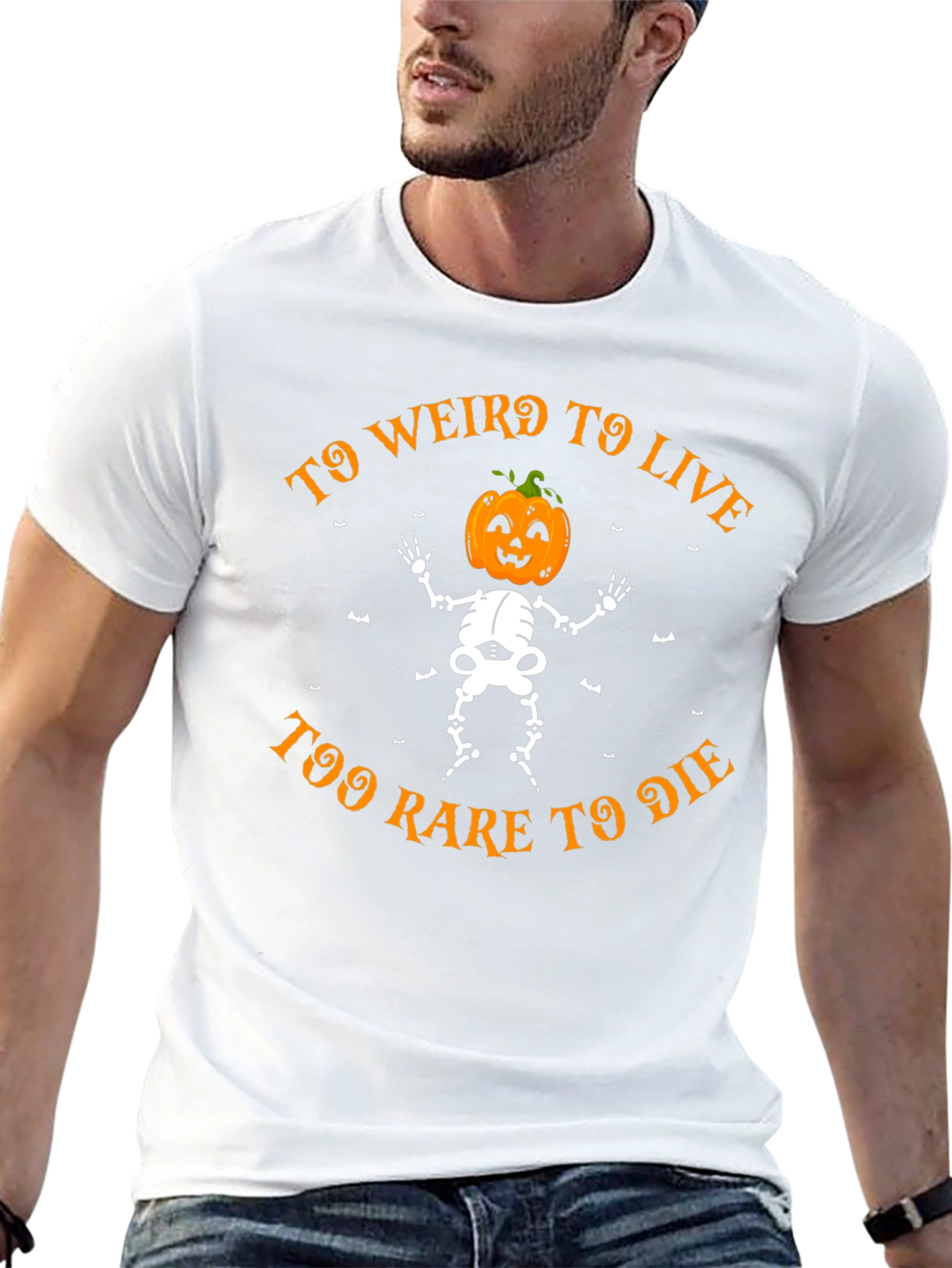 Too Weird to Live Halloween Skeleton Pumpkin Head T-Shirt