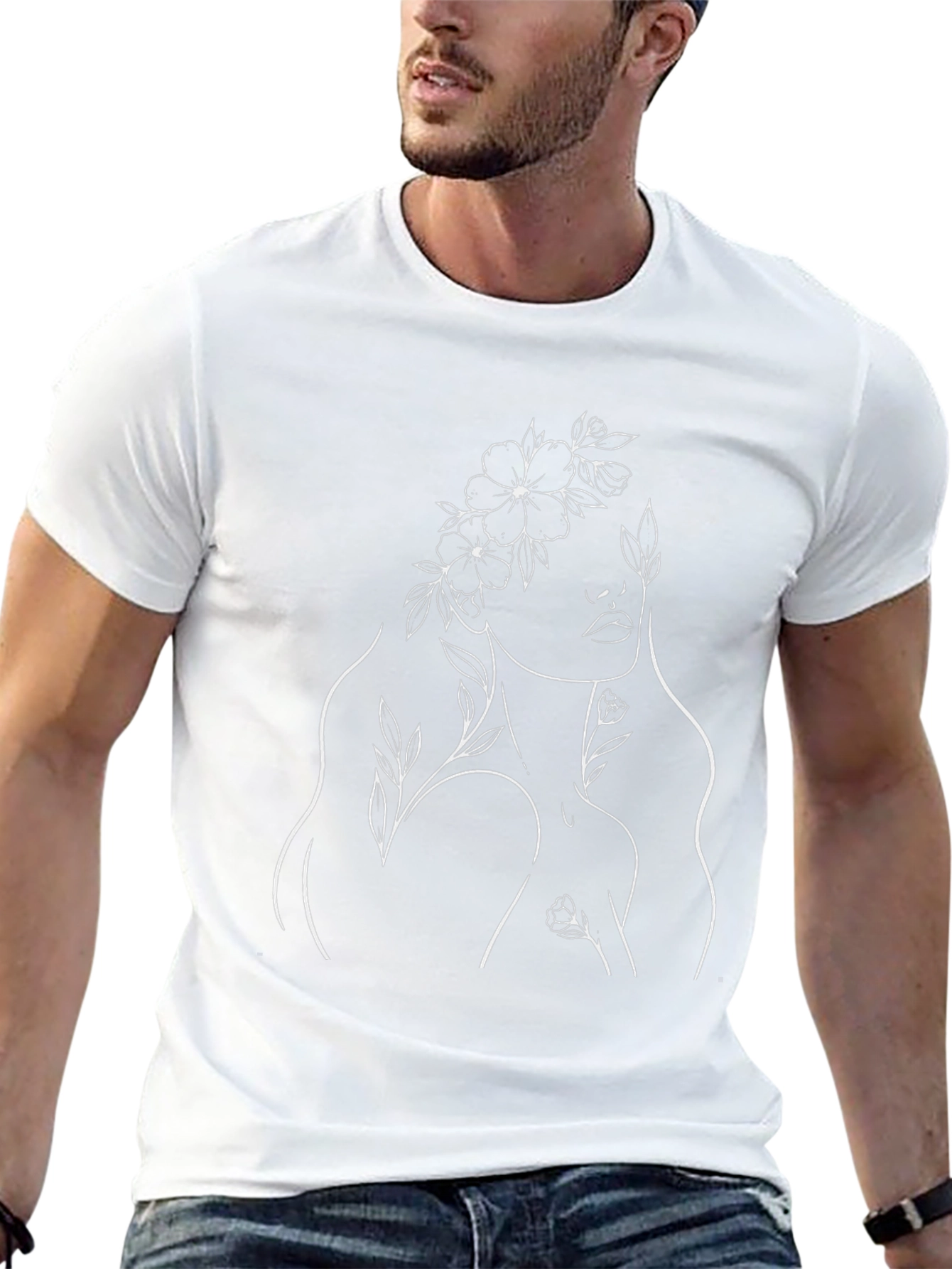 Floral Woman Graphic Tee - Stylish Black T-Shirt