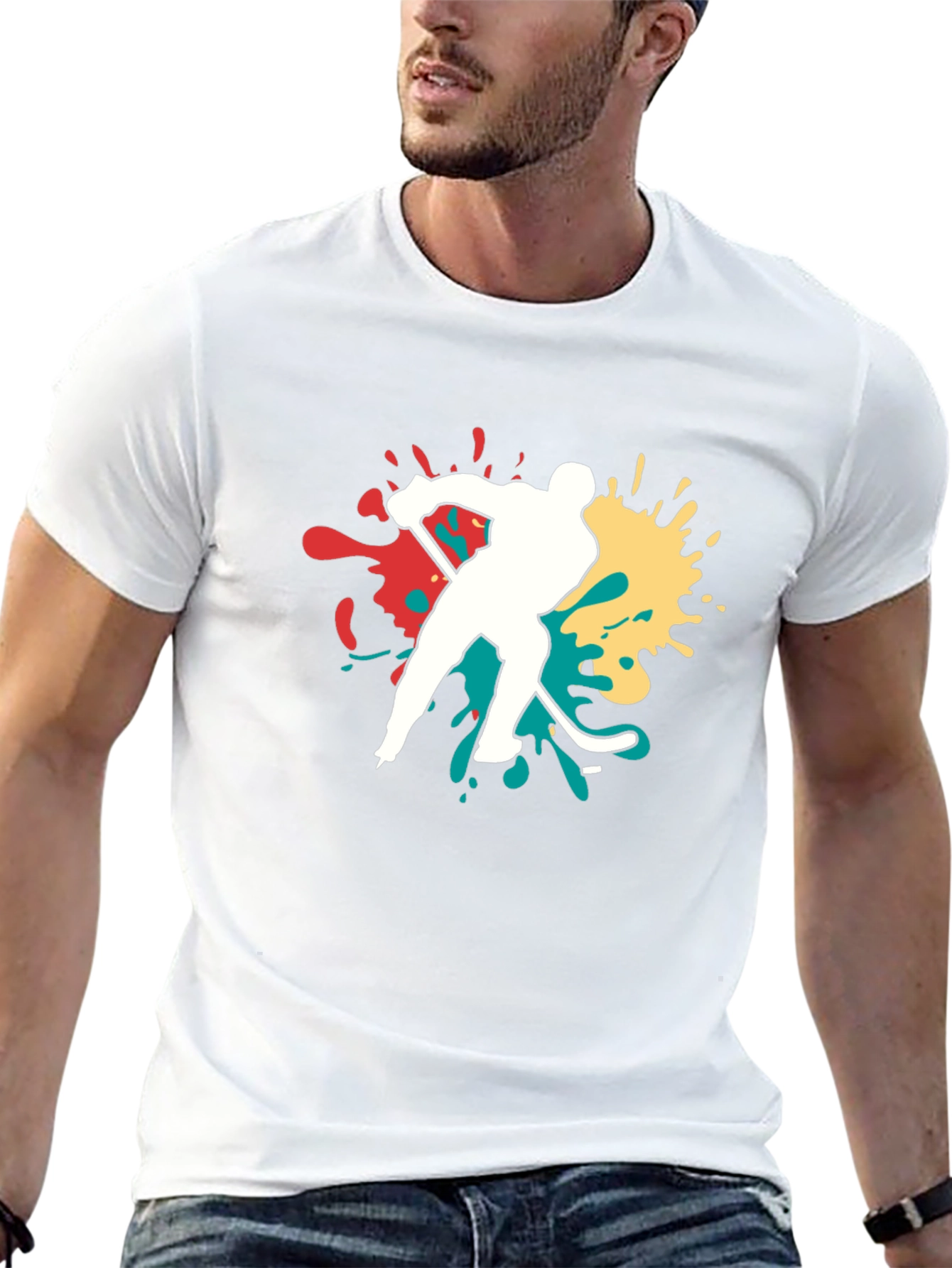 Hockey Player Graphic Tee - Bold Splash Design