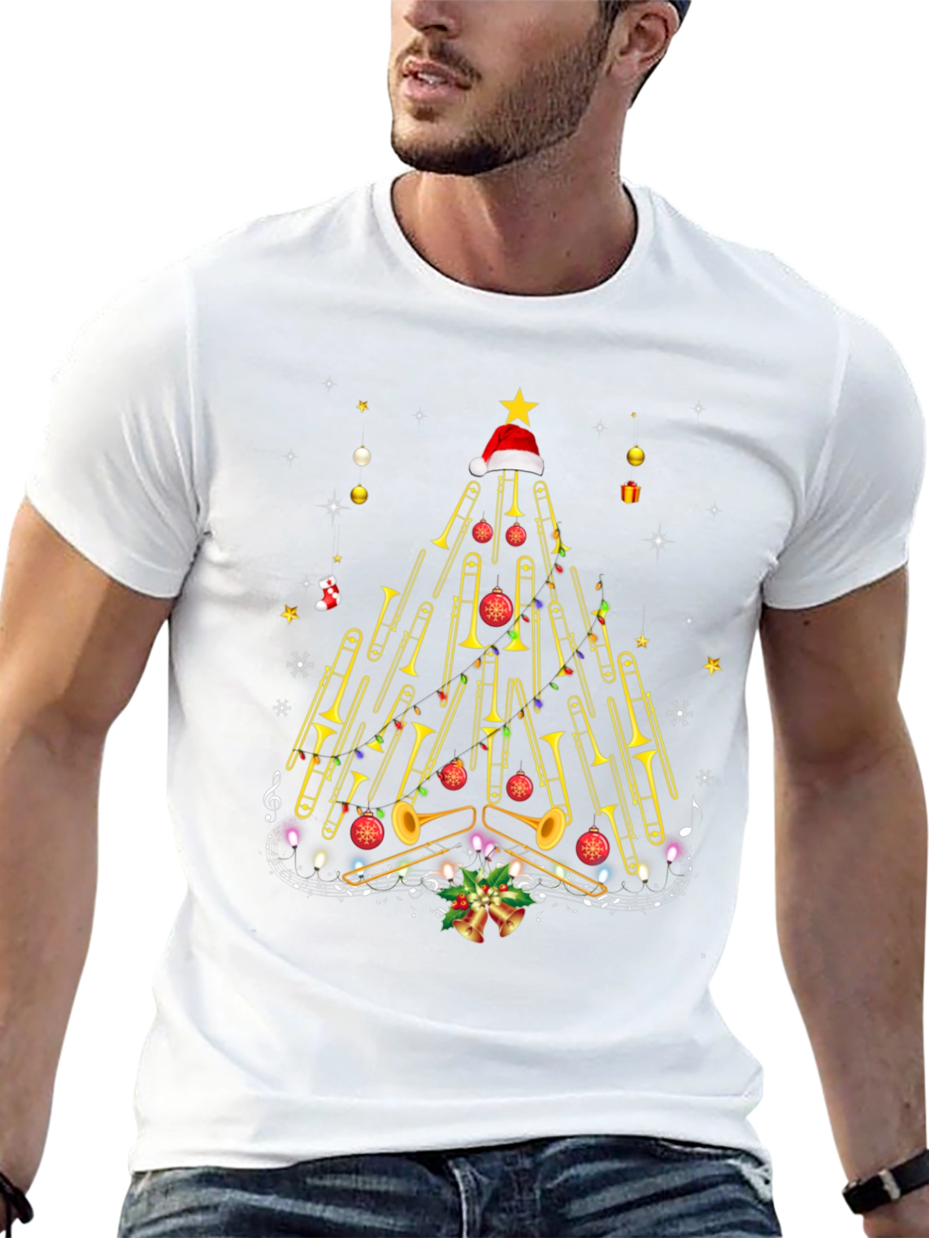 Trombone Christmas Tree Graphic Tee