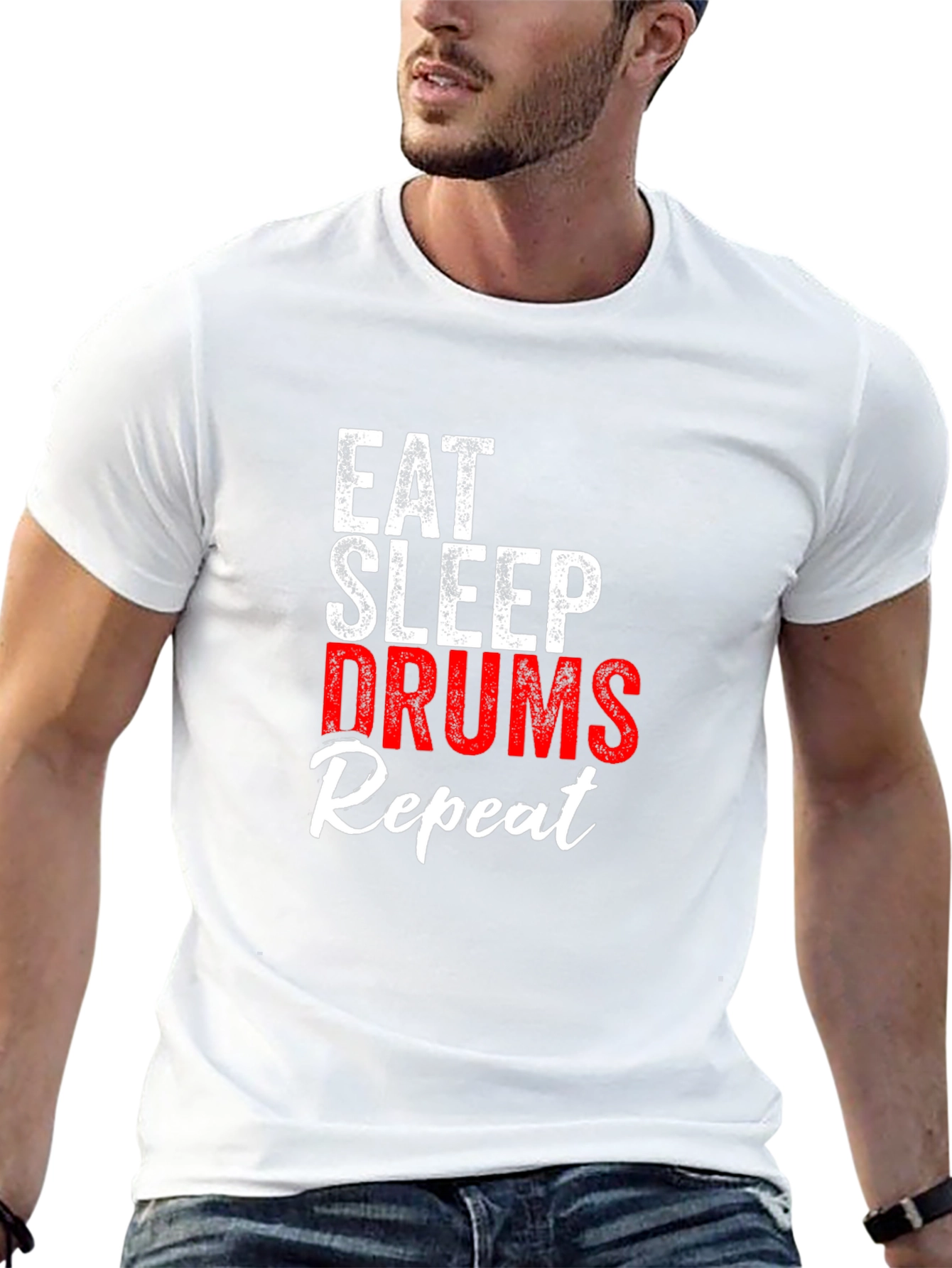 Eat Sleep Drums Repeat Black Graphic T-Shirt