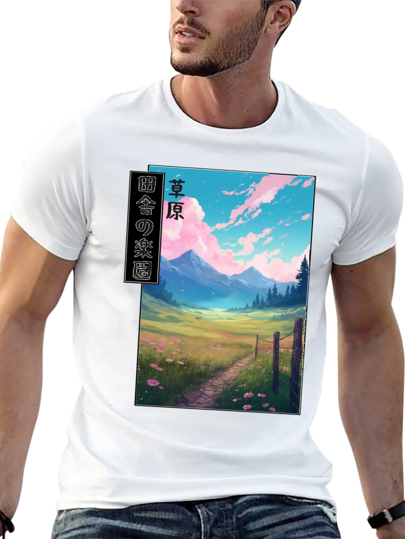 Anime Landscape Graphic Tee - Stylish Black T-Shirt