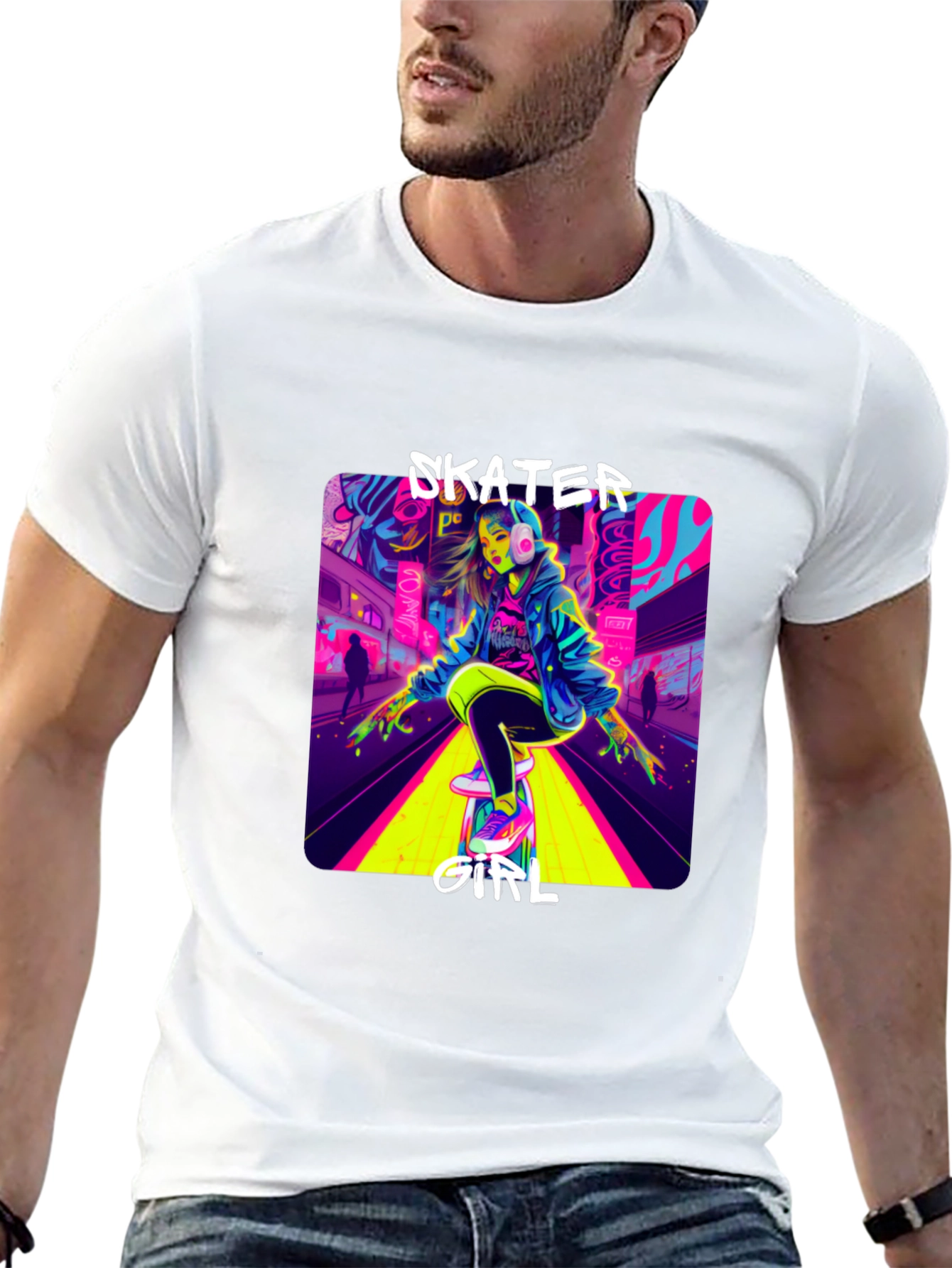 Skater Girl Neon Graphic T-Shirt