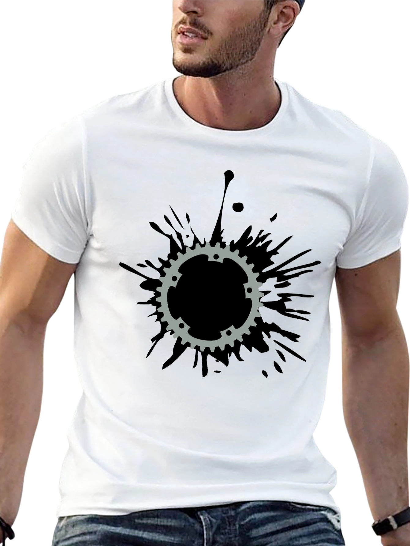 Gear Splatter T-Shirt - Black Cotton Tee