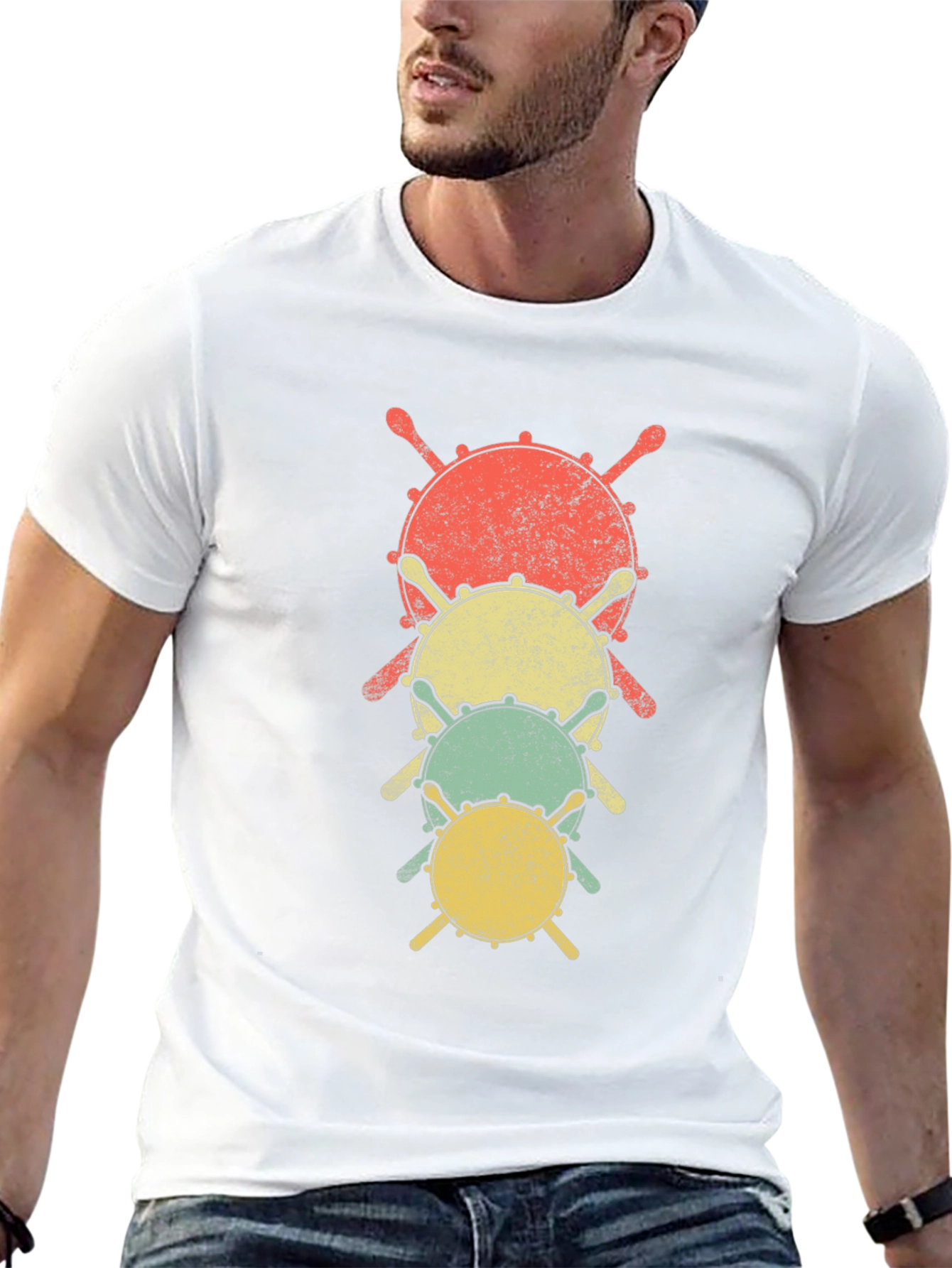 Retro Drum Stack Graphic Tee - Musicians Black T-Shirt
