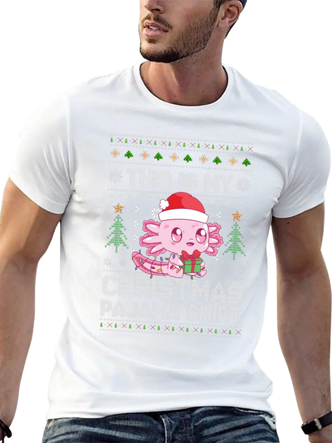 Axolotl Christmas Pajama Shirt - Ugly Sweater Style Tee