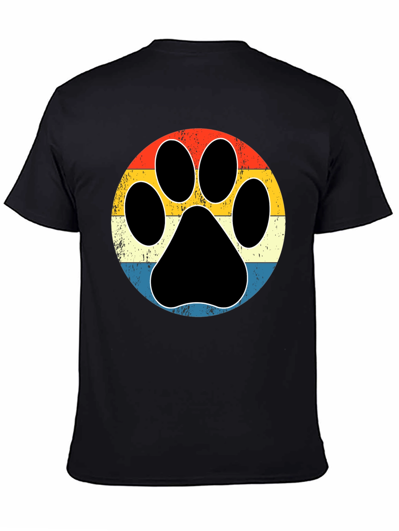 Retro Dog Paw Print Graphic Tee - Black