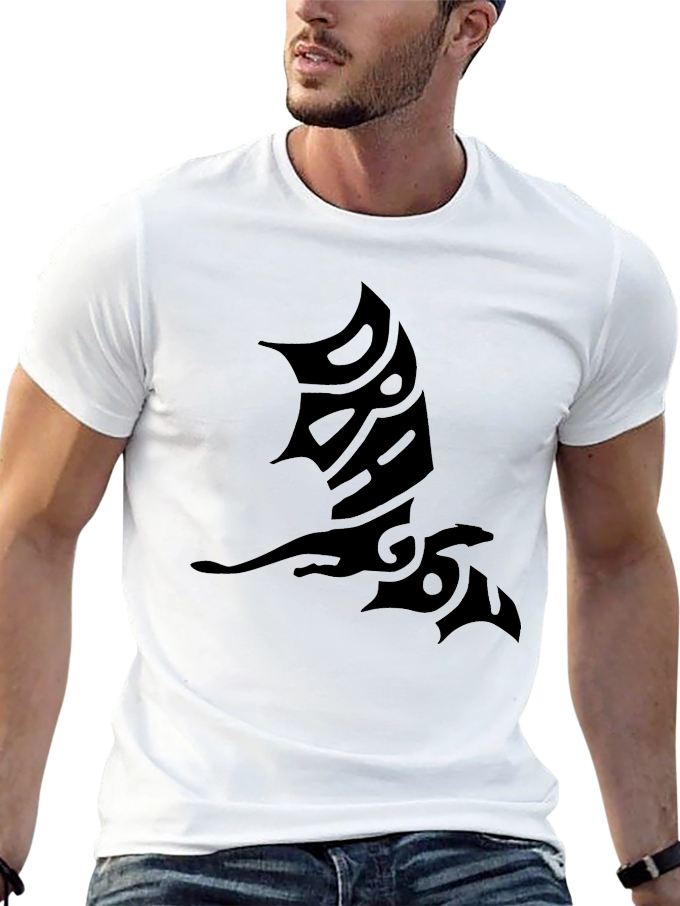 Dragon Tattoo Graphic Print Black Mens T-Shirt