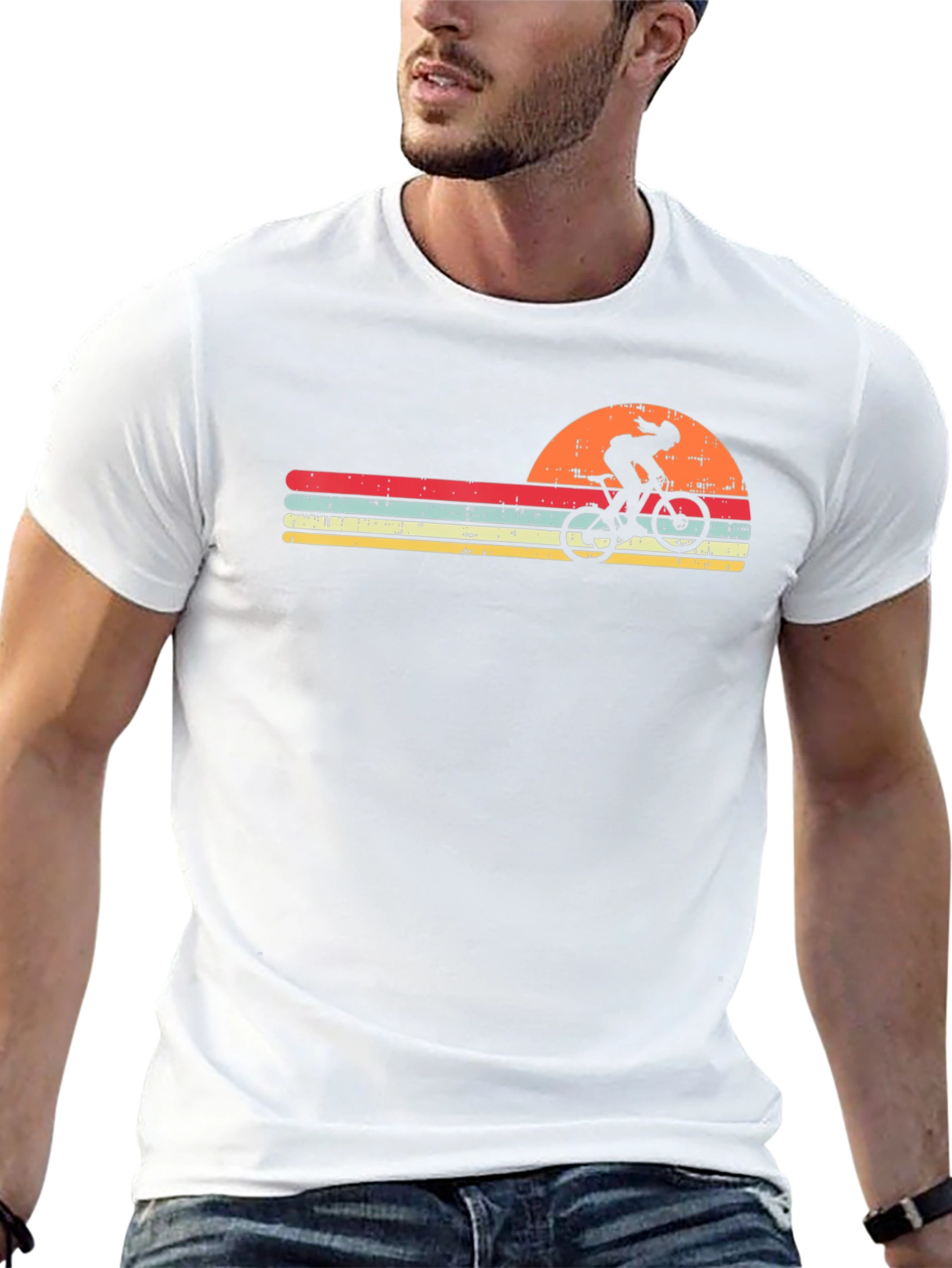 Retro Cyclist T-Shirt - Sunset Design