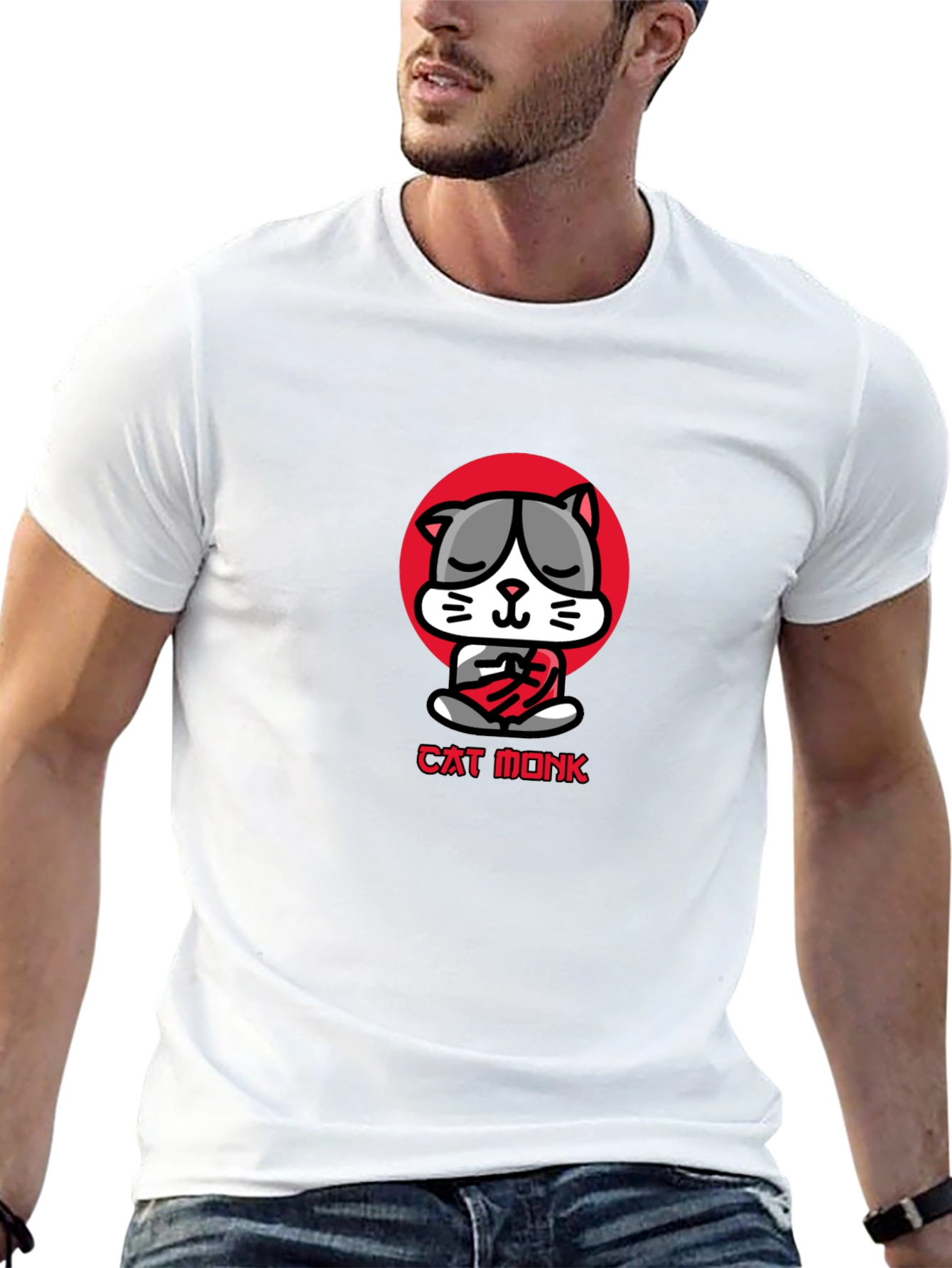 Cat Monk Graphic Tee - Meditating Cat T-Shirt