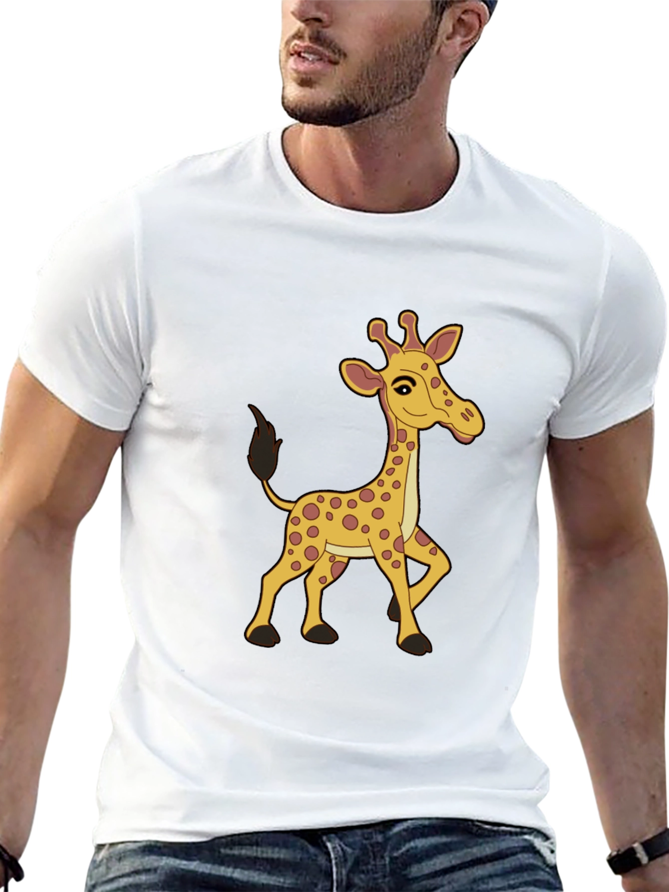 Cartoon Giraffe Graphic Tee - Fun Novelty Shirt