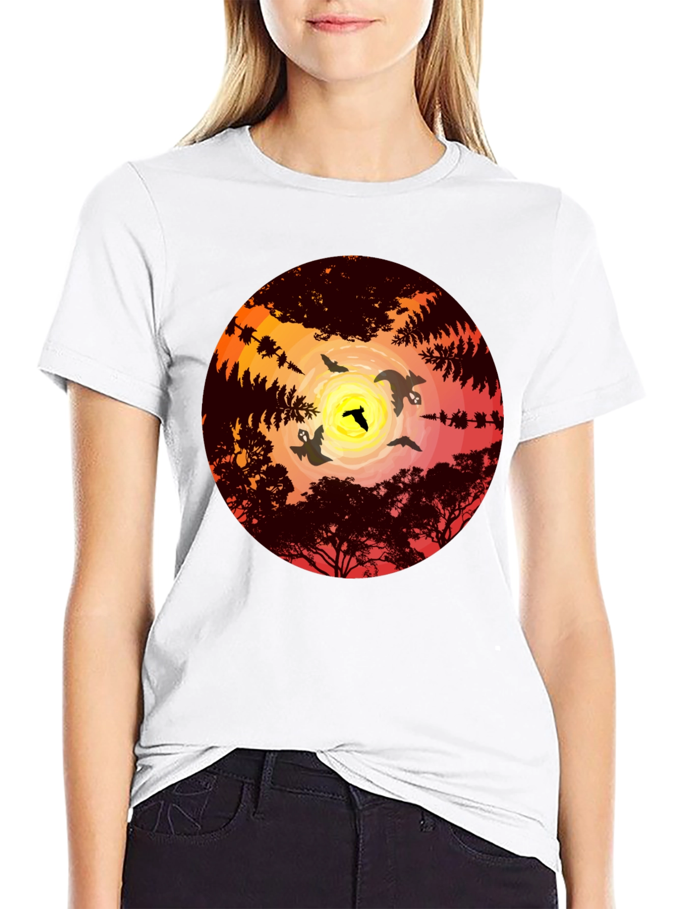Sunset Bats Graphic Tee - Mens Black T-Shirt