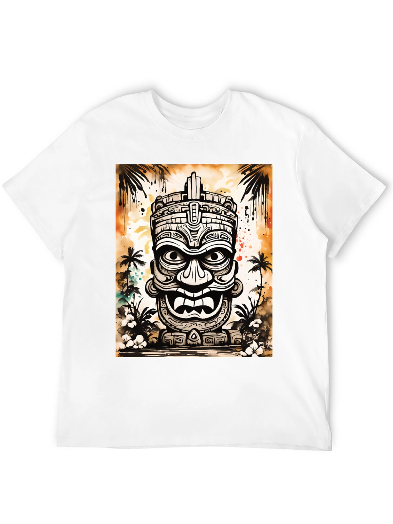 Hawaiian Tiki Mask Graphic Tee - Island Style