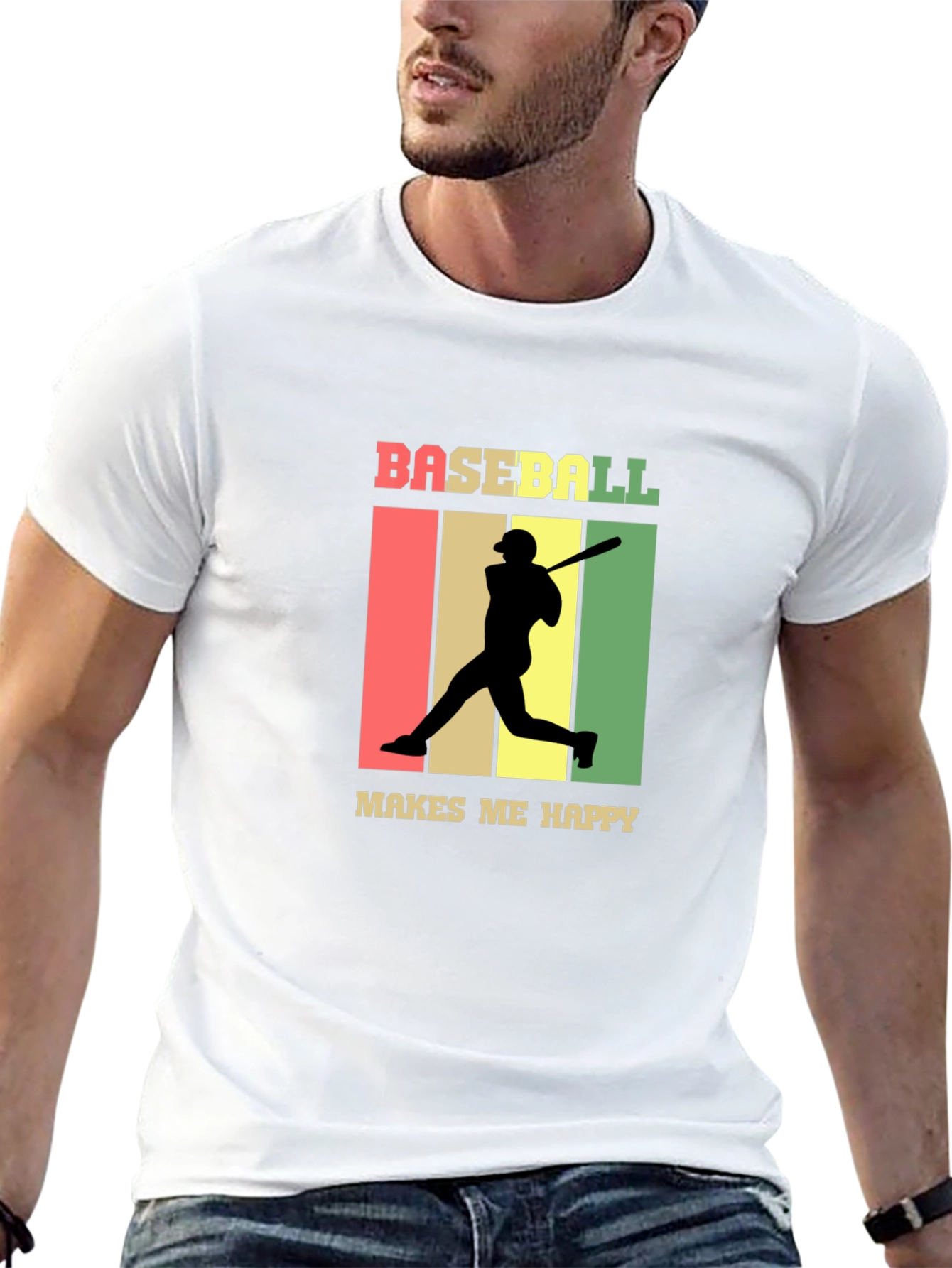 Baseball Makes Me Happy Retro Style T-Shirt