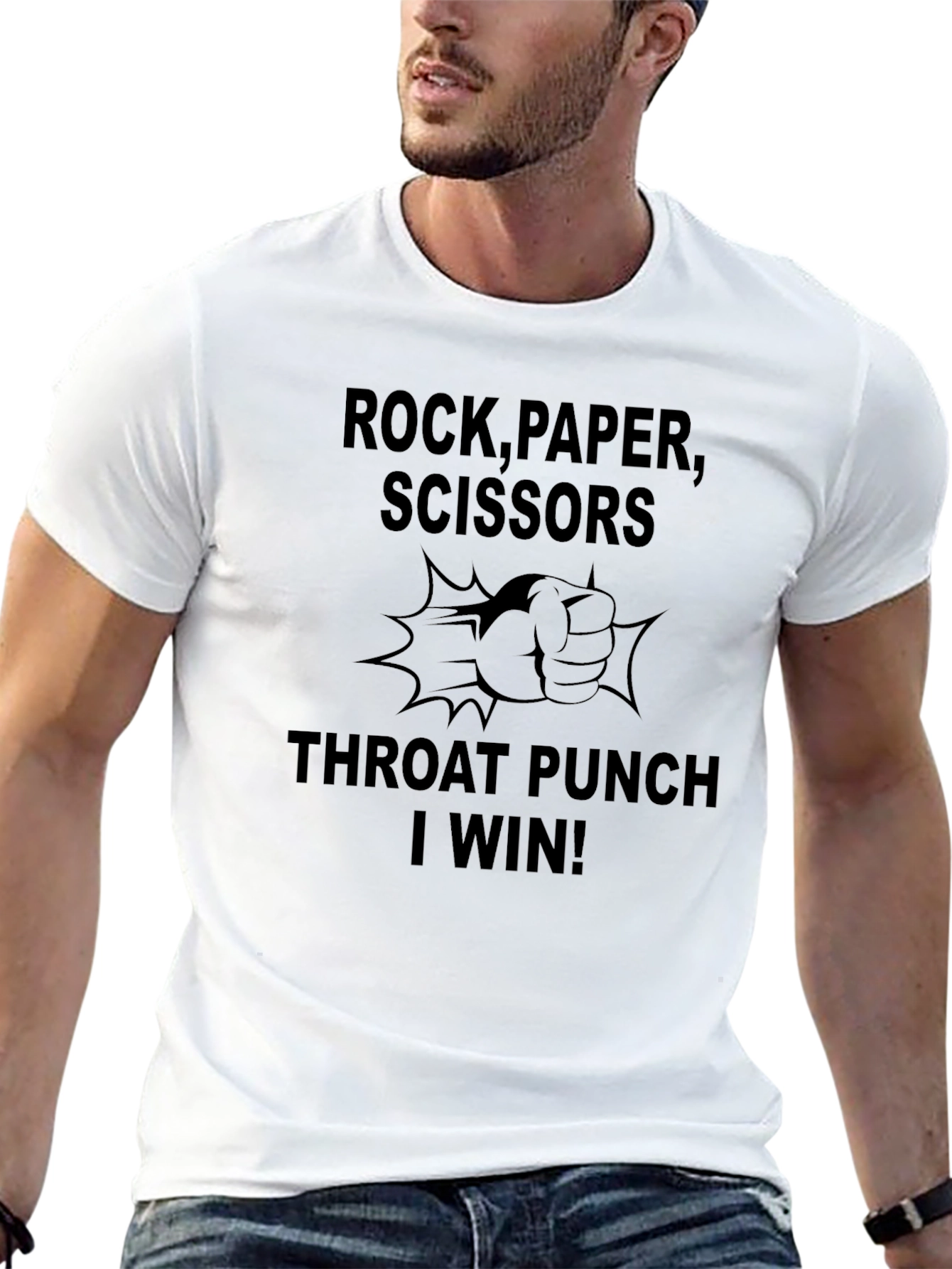 Rock Paper Scissors Throat Punch Black Graphic T-Shirt