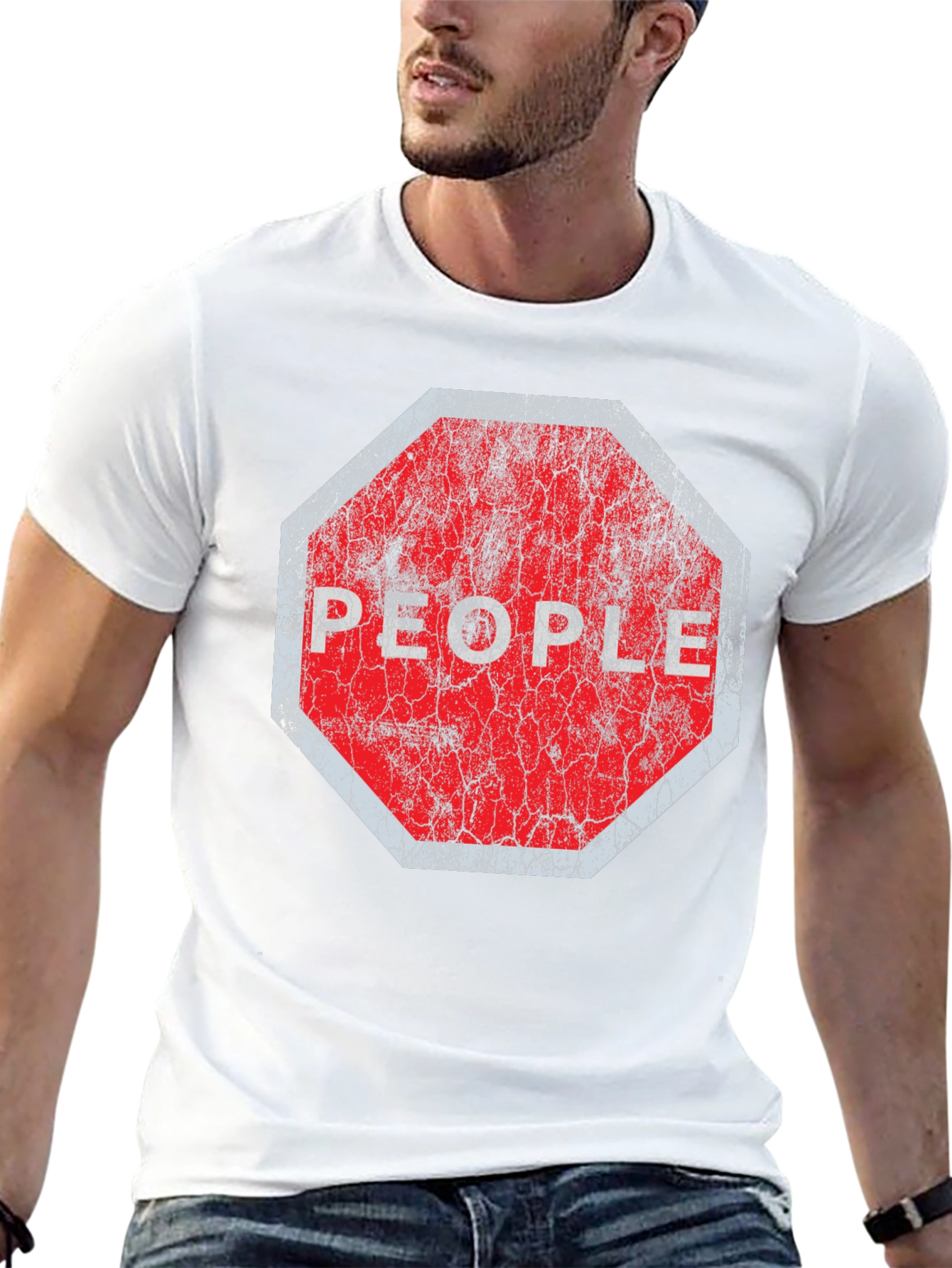 Stop People Graphic Tee - Black Cotton T-Shirt