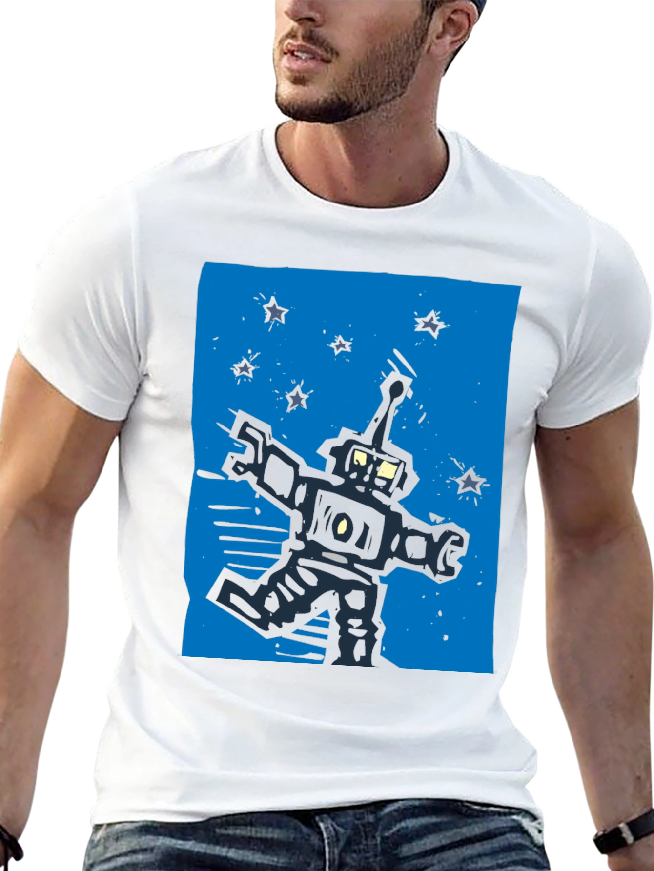 Retro Robot Graphic Black T-Shirt