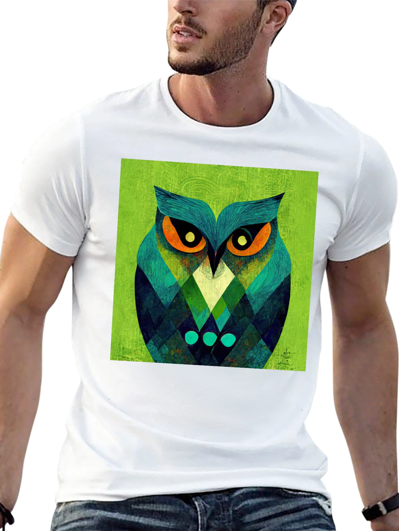 Geometric Owl Graphic Tee - Black Cotton Blend