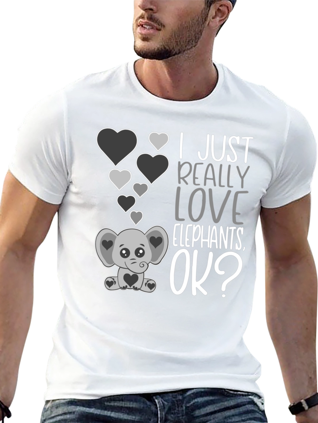 I Love Elephants Black Graphic Tee