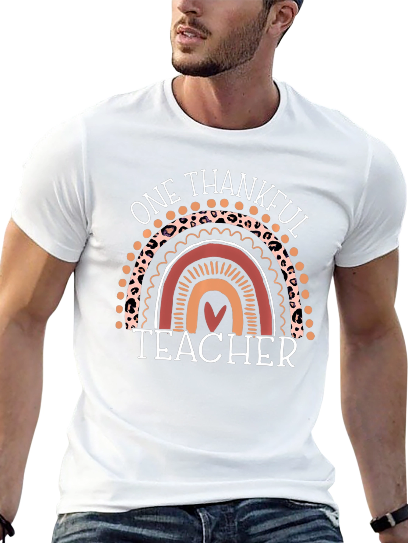 Thankful Teacher Rainbow Graphic T-Shirt