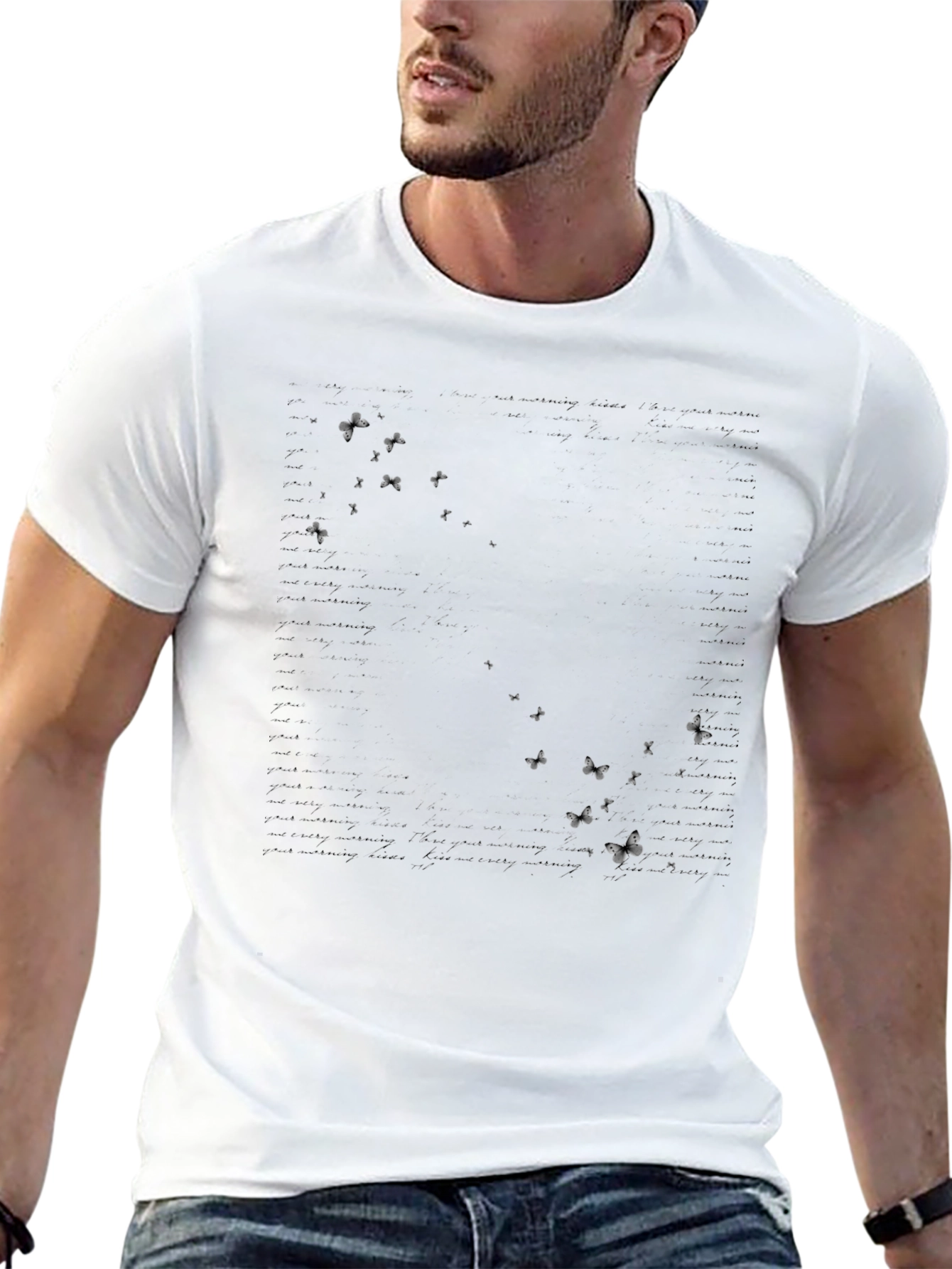 Butterfly Text Print Black T-Shirt