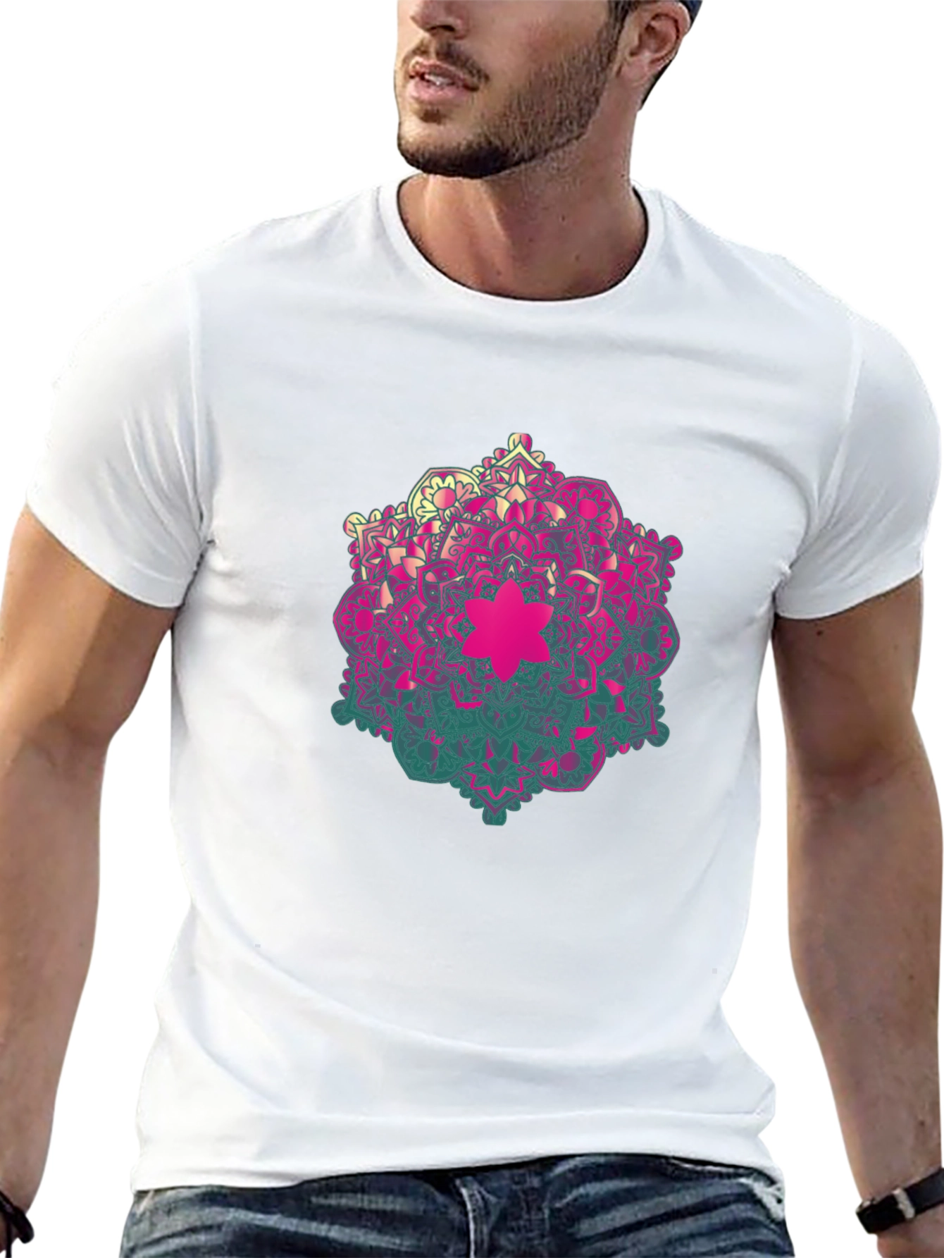 Geometric Mandala Graphic Tee - Mens Black T-Shirt