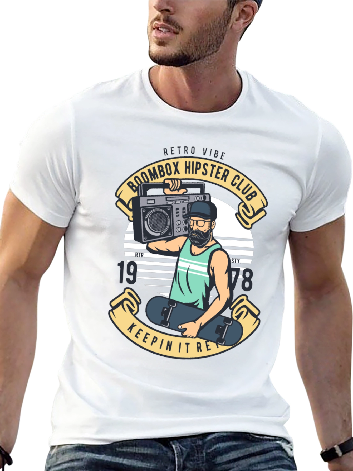 Retro Boombox Hipster Club Black T-Shirt