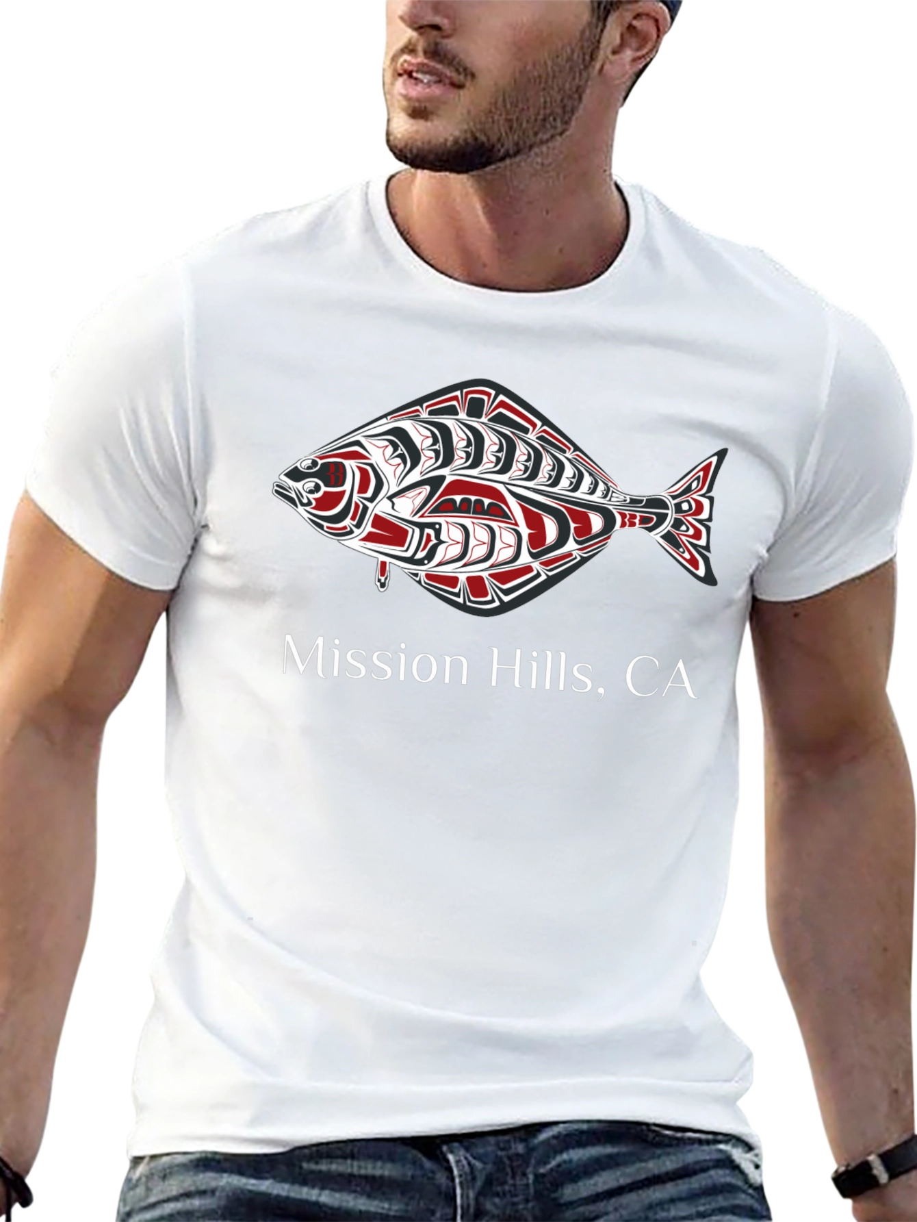 Mission Hills CA Fish Graphic Black T-Shirt