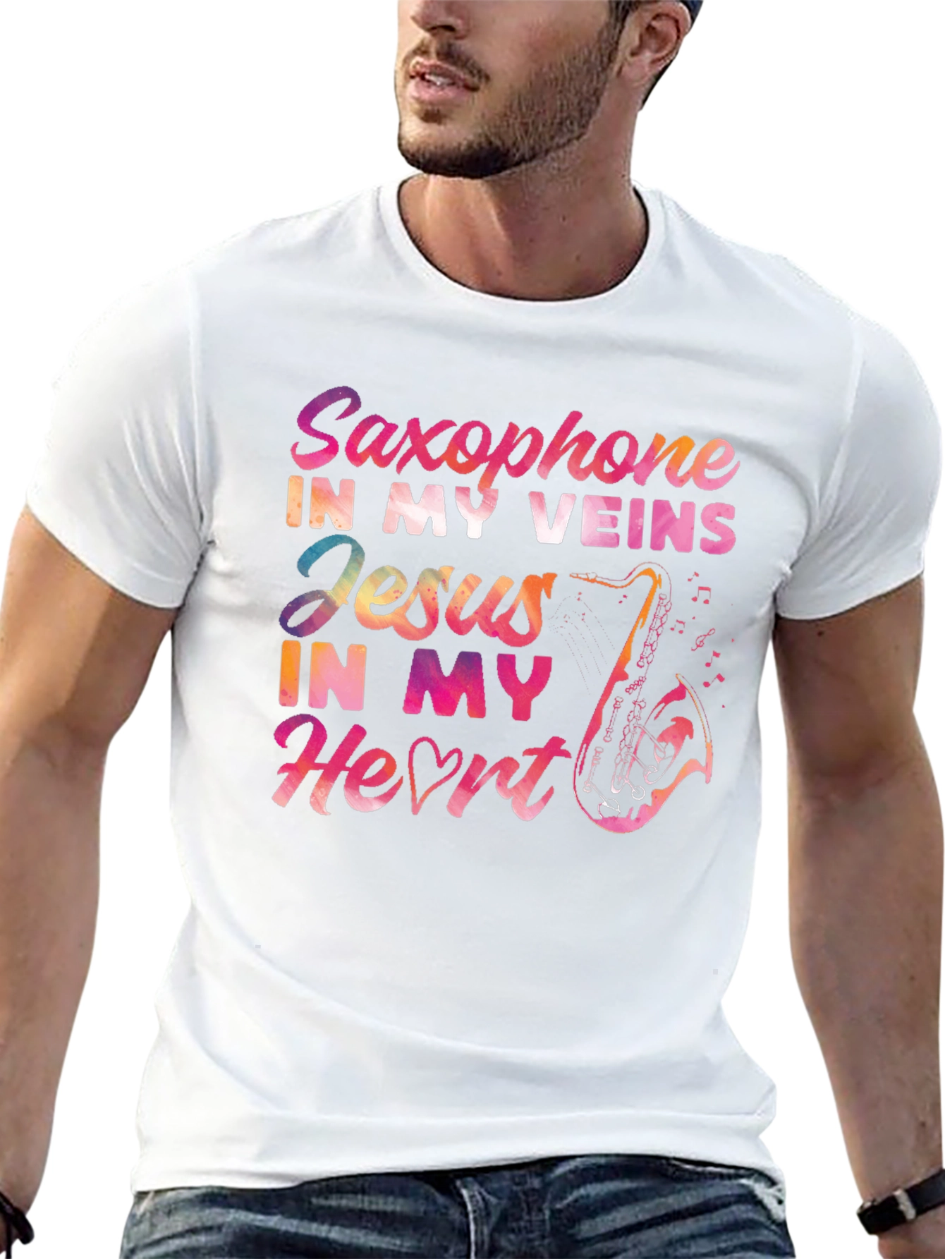 Saxophone Jesus Heart T-Shirt - Musical Faith Tee